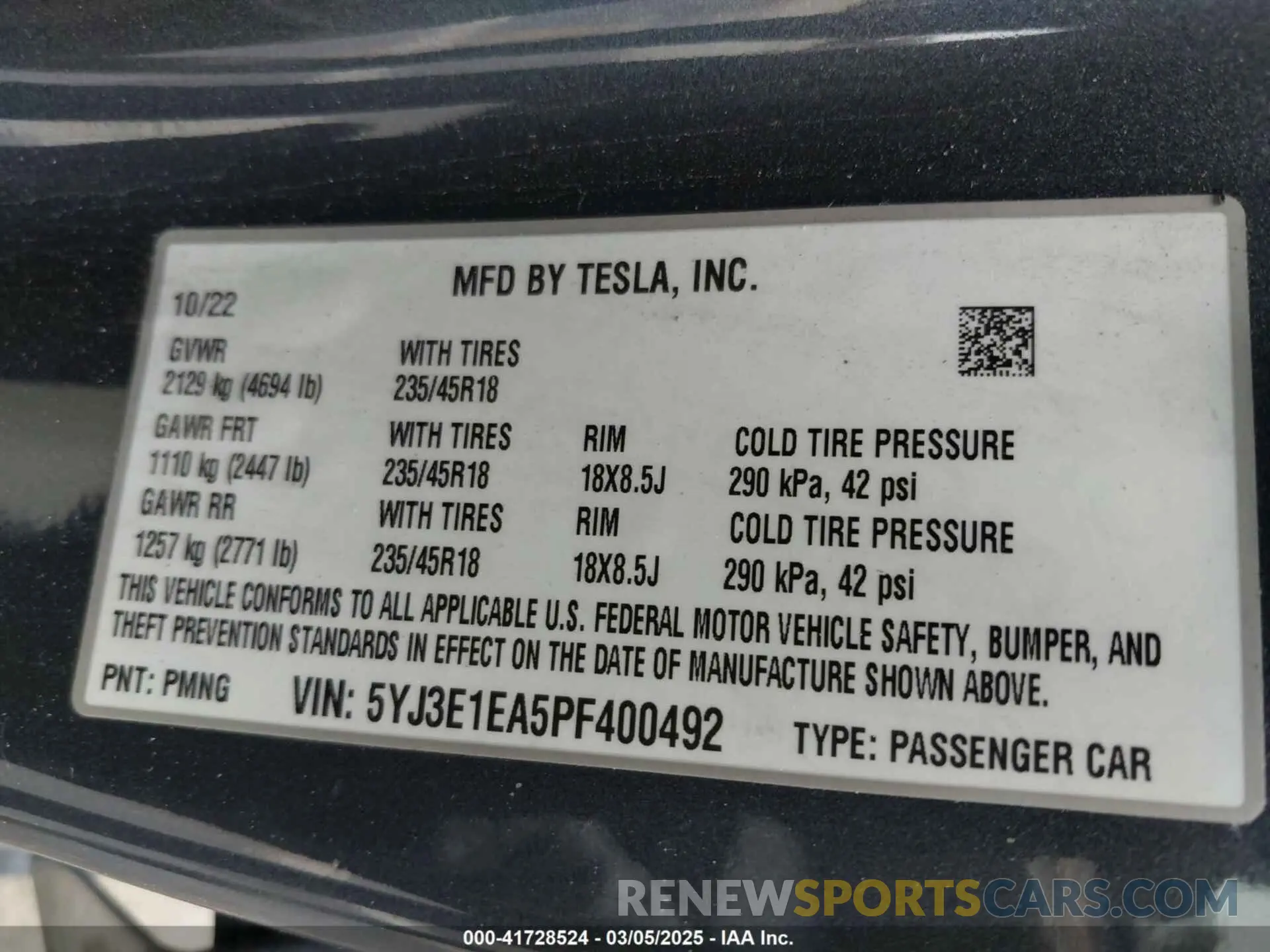 9 fotografías del automóvil dañado 5YJ3E1EA5PF400492 TESLA MODEL 3 2023