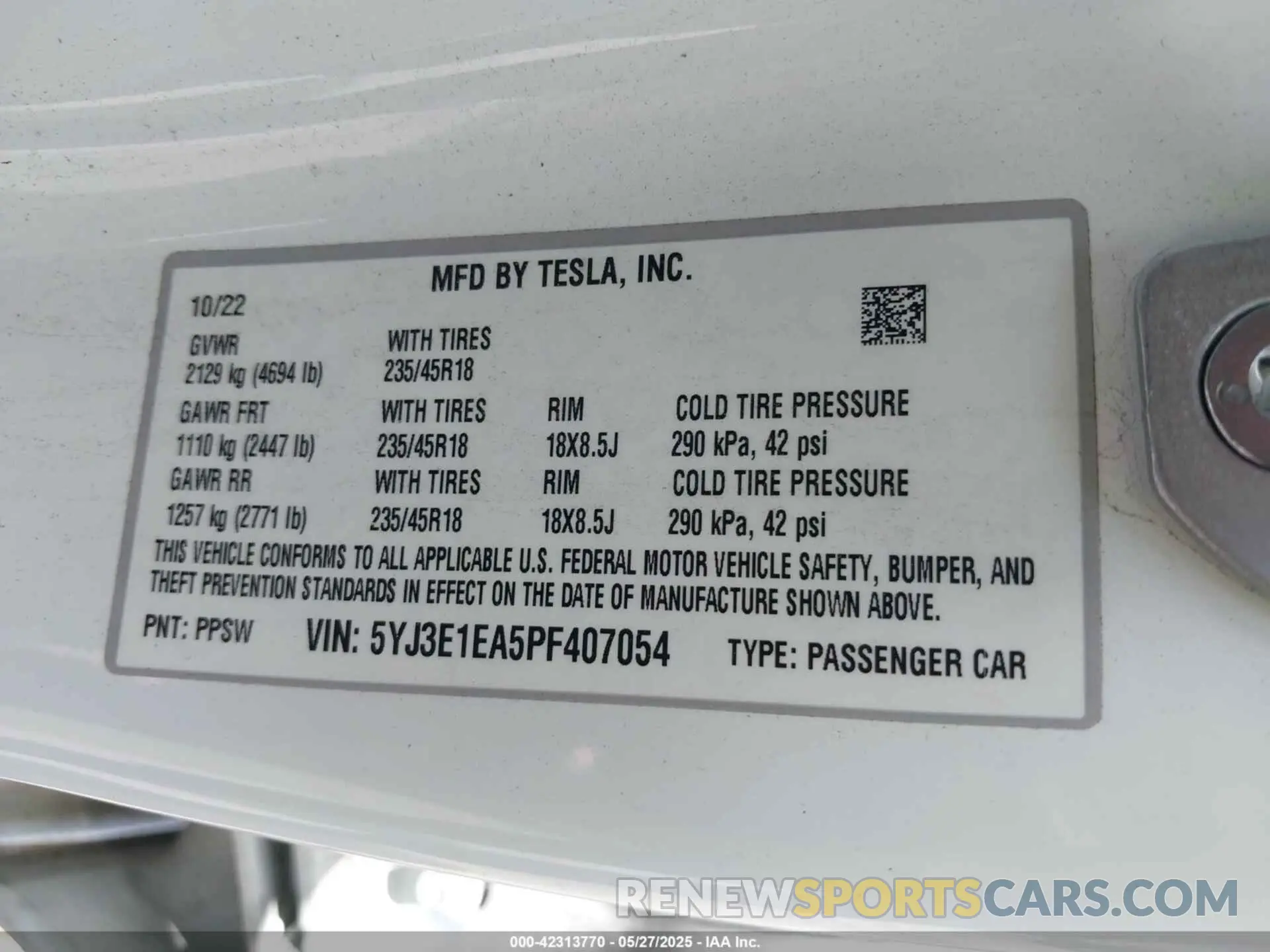 9 fotografías del automóvil dañado 5YJ3E1EA5PF407054 TESLA MODEL 3 2023