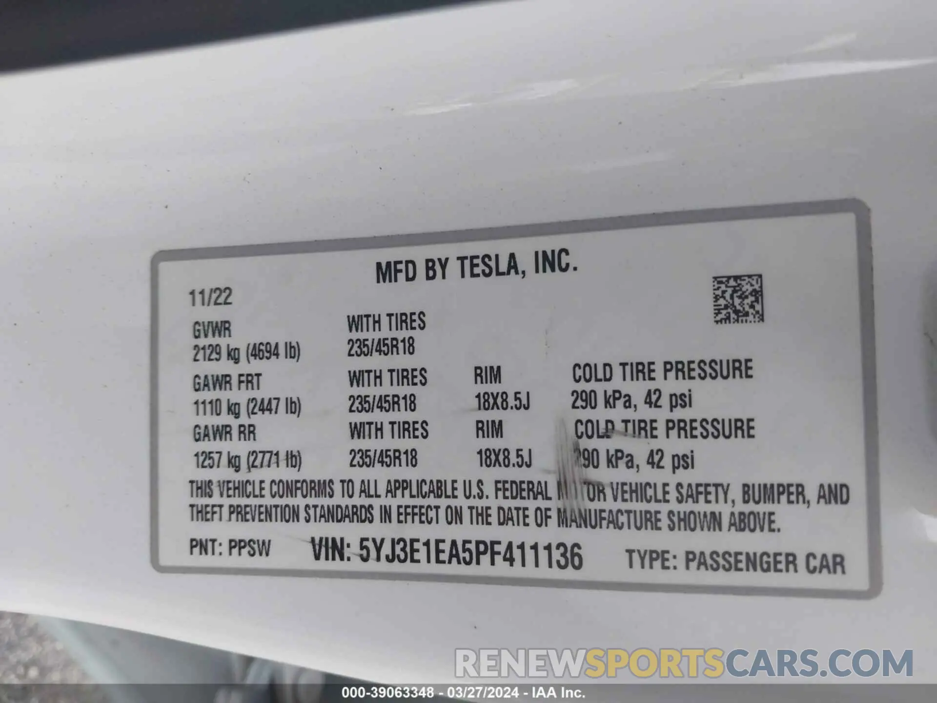 9 fotografías del automóvil dañado 5YJ3E1EA5PF411136 TESLA MODEL 3 2023