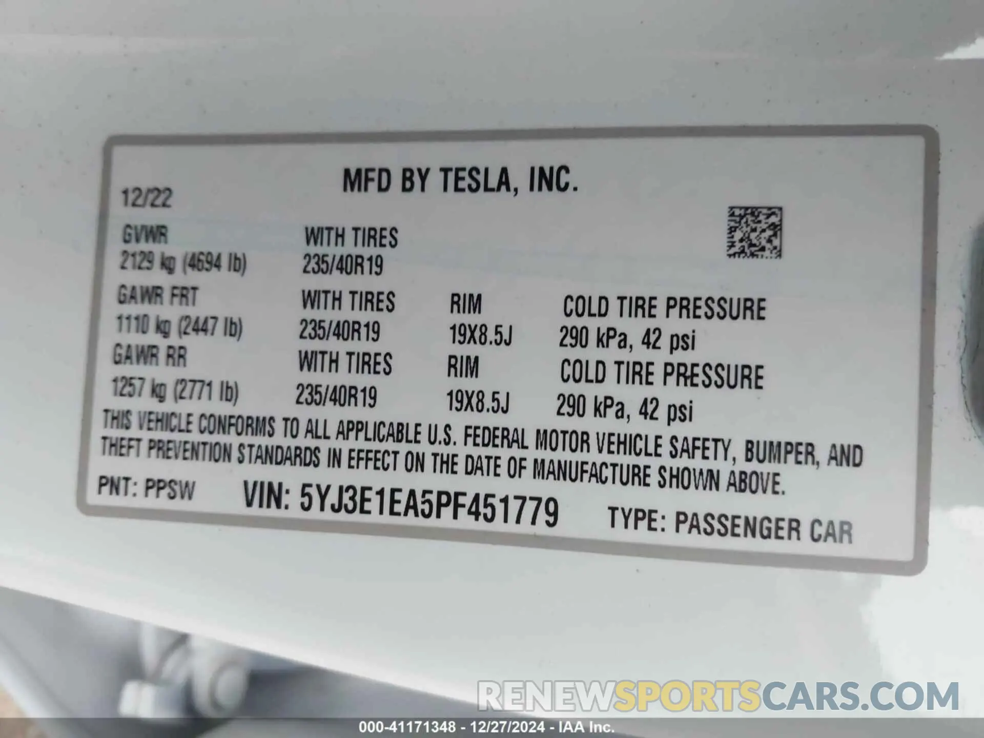9 fotografías del automóvil dañado 5YJ3E1EA5PF451779 TESLA MODEL 3 2023