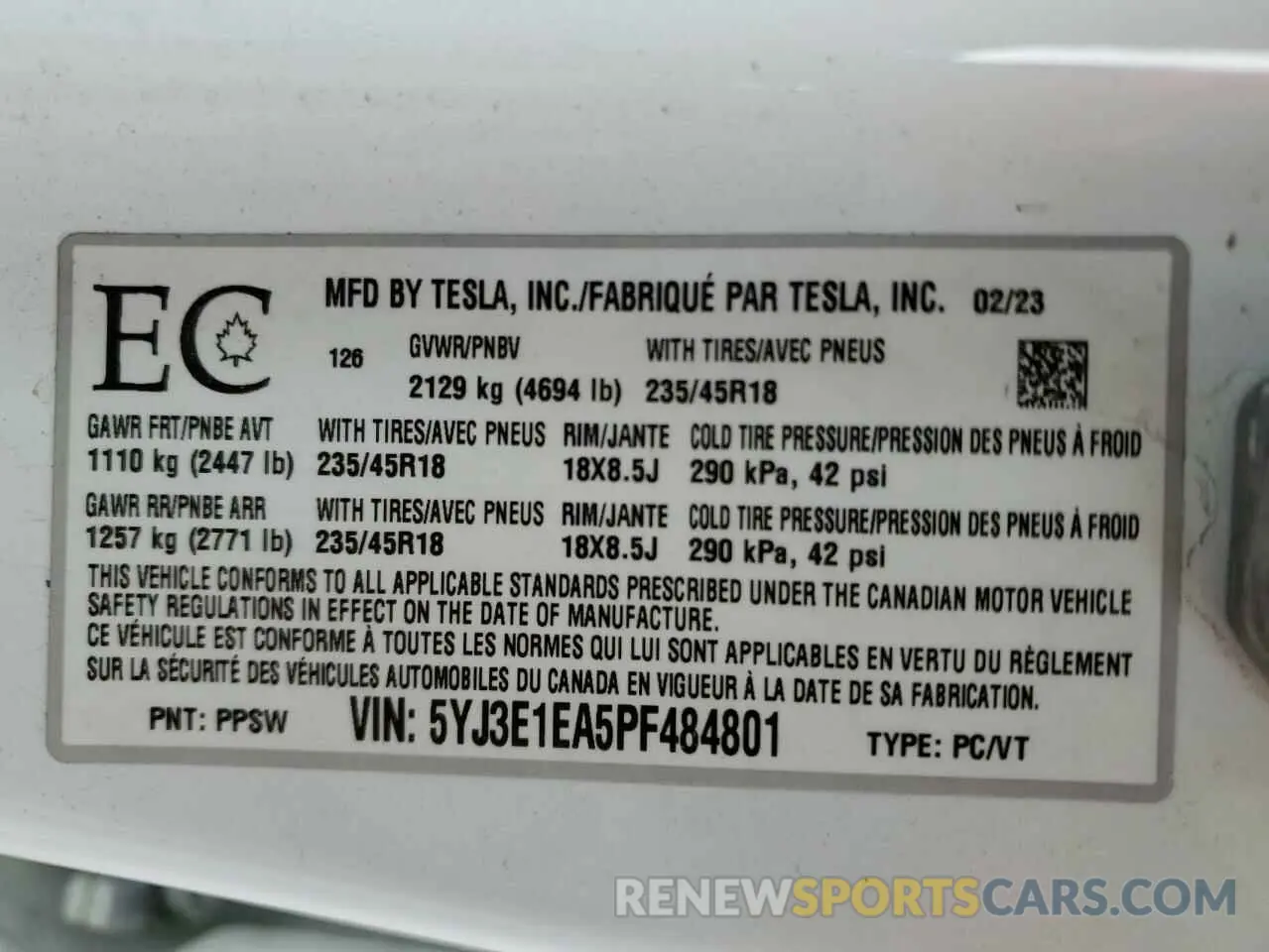 12 fotografías del automóvil dañado 5YJ3E1EA5PF484801 TESLA MODEL 3 2023