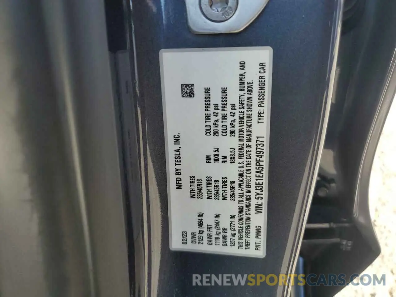 12 fotografías del automóvil dañado 5YJ3E1EA5PF497371 TESLA MODEL 3 2023