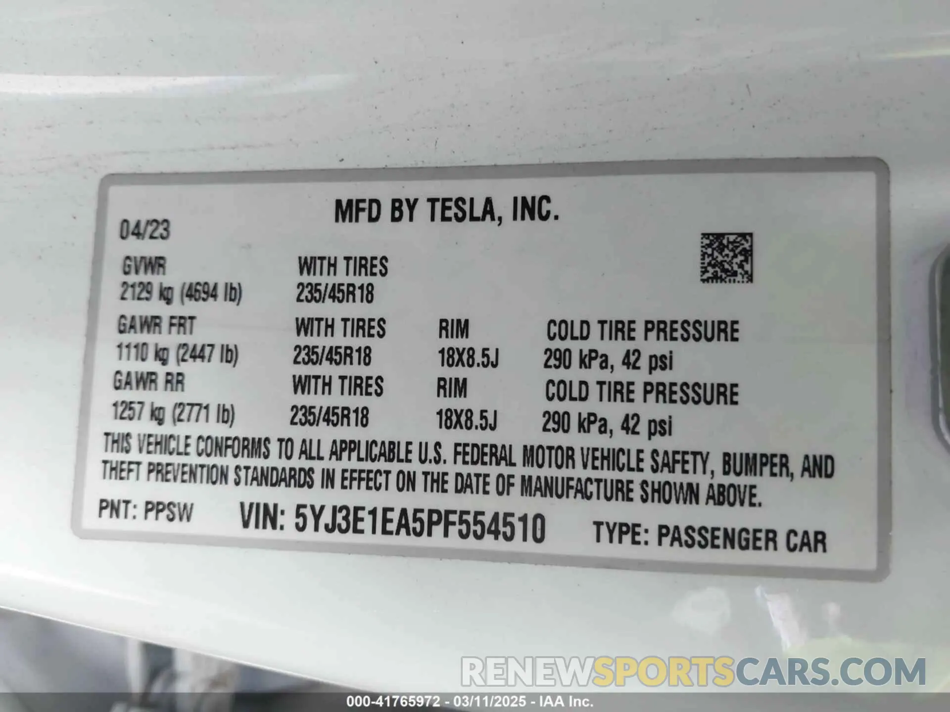 9 fotografías del automóvil dañado 5YJ3E1EA5PF554510 TESLA MODEL 3 2023