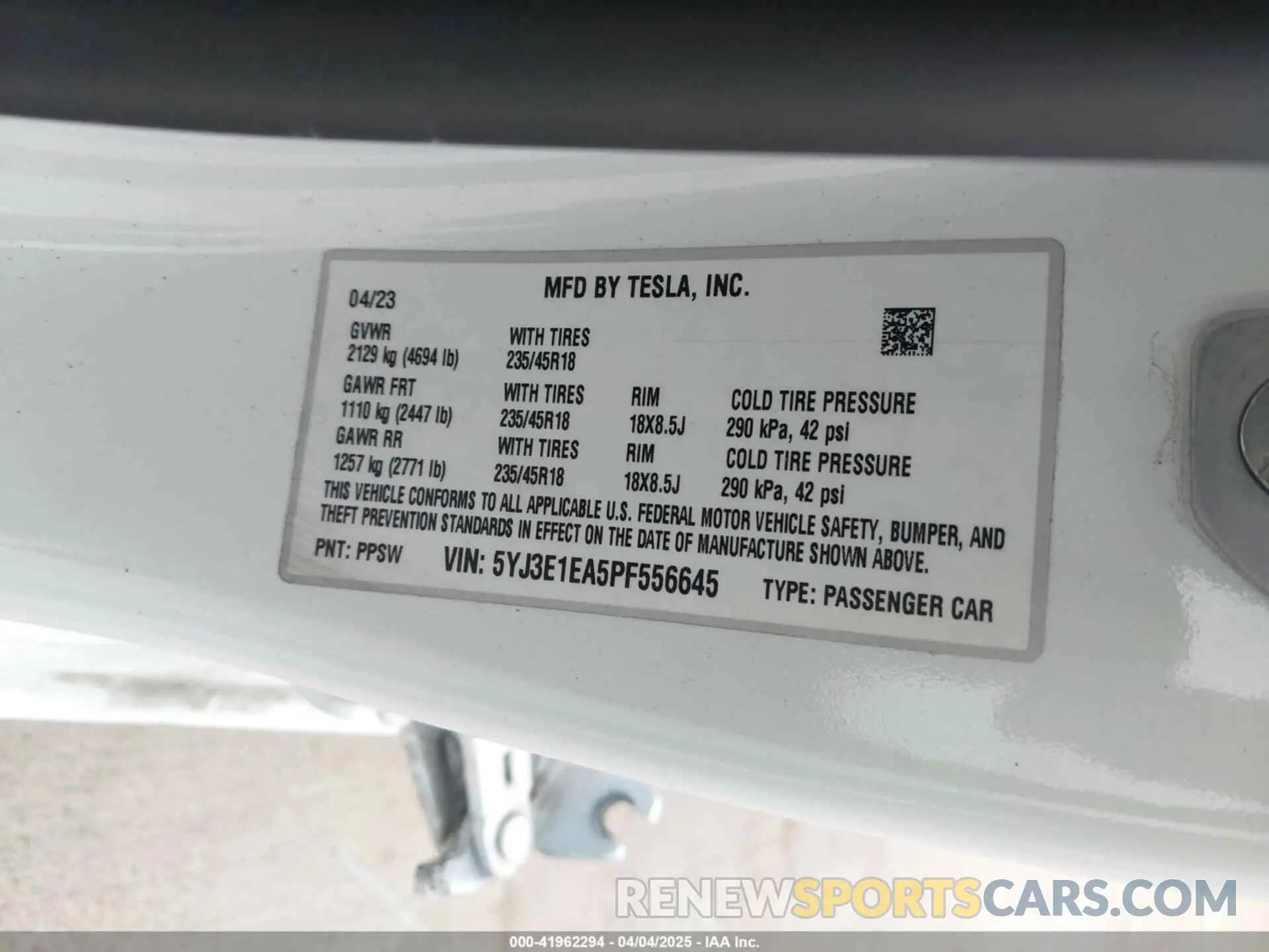 9 fotografías del automóvil dañado 5YJ3E1EA5PF556645 TESLA MODEL 3 2023