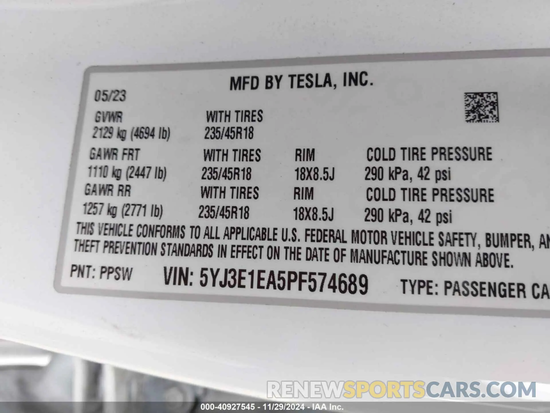 9 fotografías del automóvil dañado 5YJ3E1EA5PF574689 TESLA MODEL 3 2023