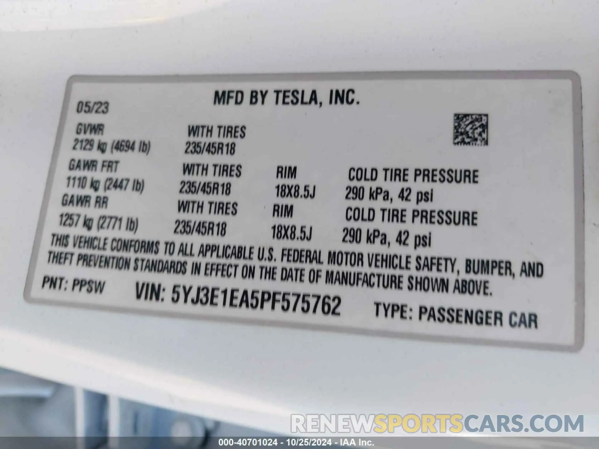 9 fotografías del automóvil dañado 5YJ3E1EA5PF575762 TESLA MODEL 3 2023