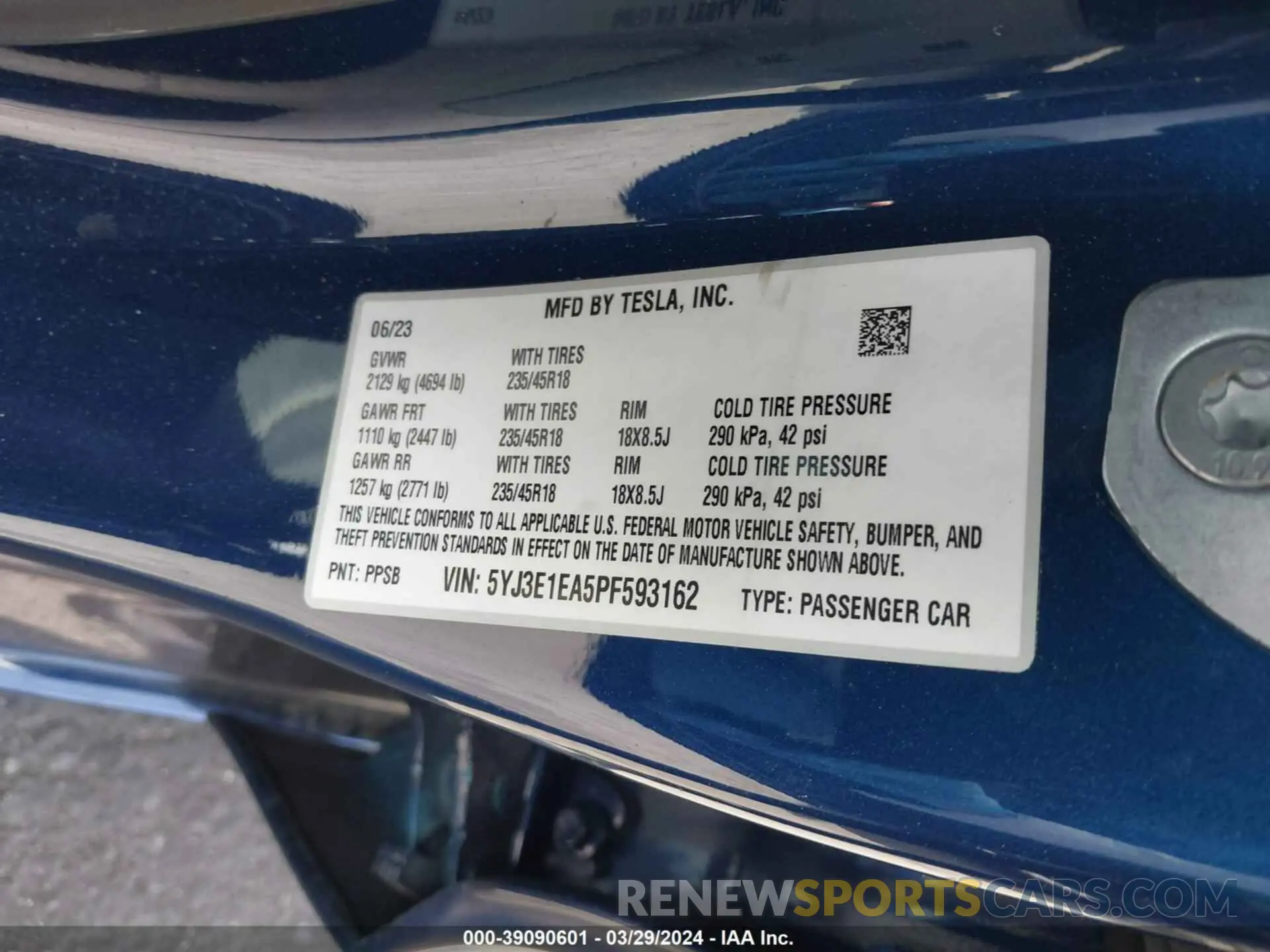 9 fotografías del automóvil dañado 5YJ3E1EA5PF593162 TESLA MODEL 3 2023