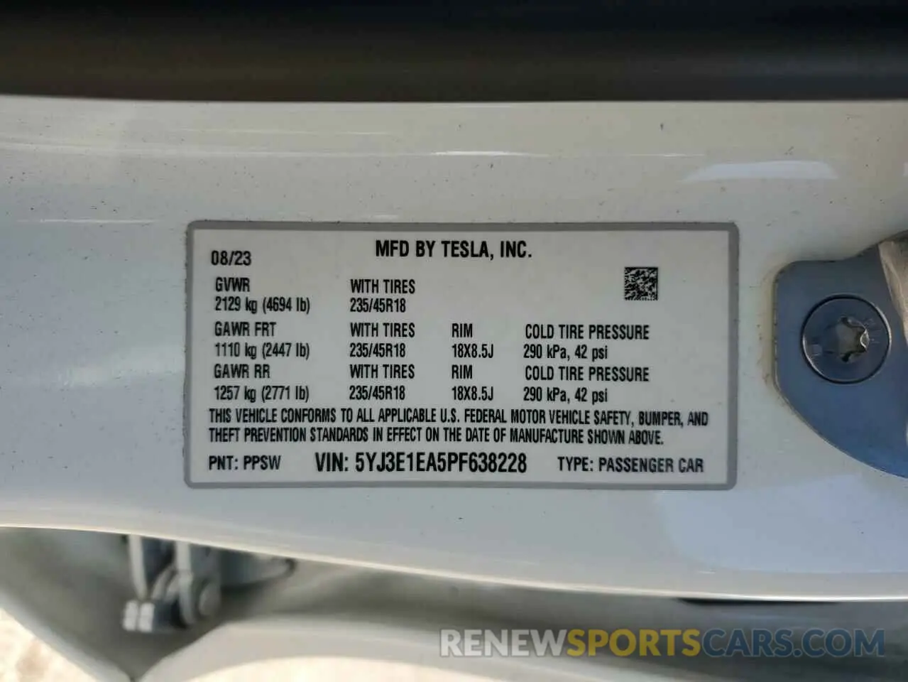 12 fotografías del automóvil dañado 5YJ3E1EA5PF638228 TESLA MODEL 3 2023
