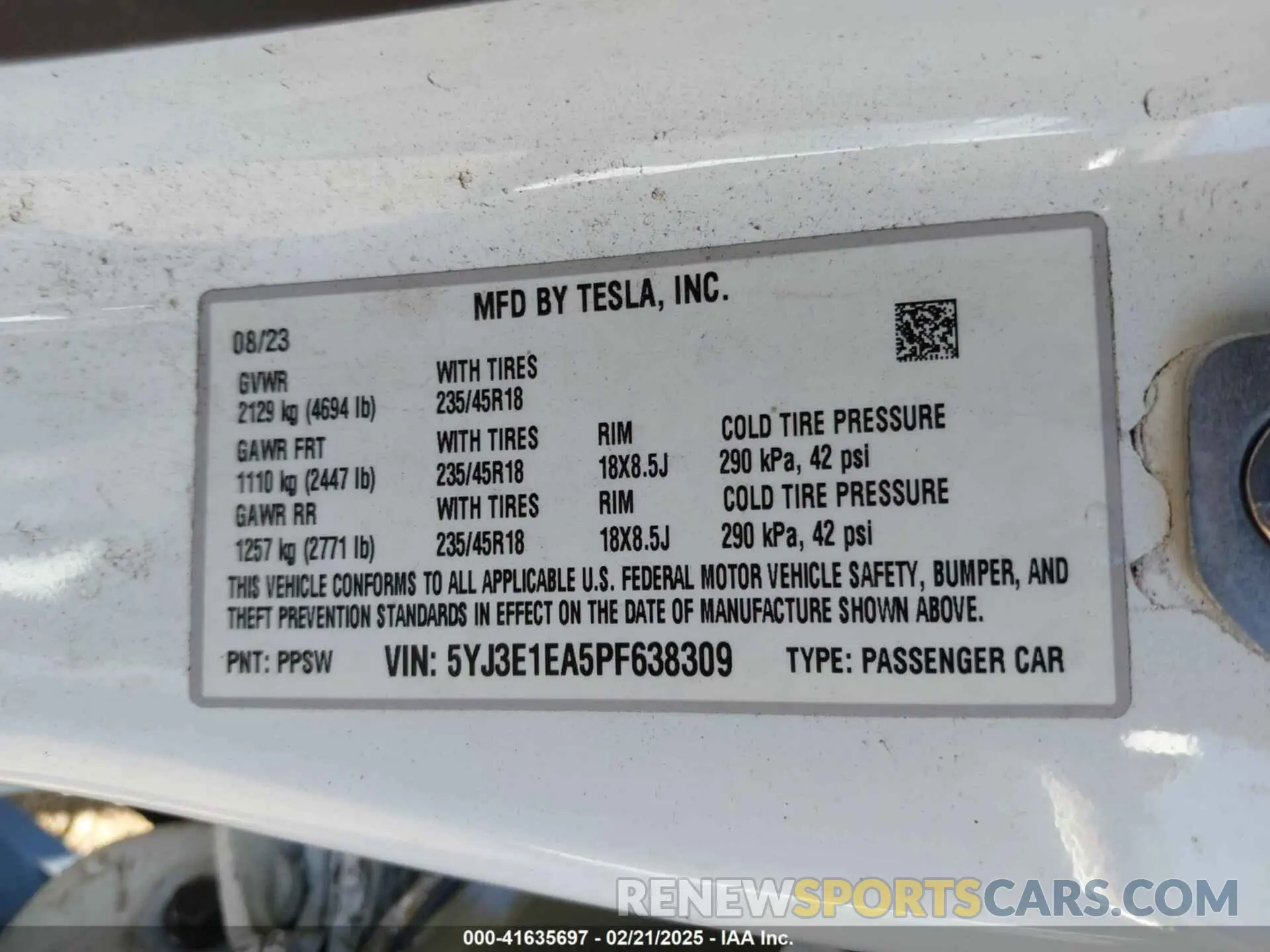 9 fotografías del automóvil dañado 5YJ3E1EA5PF638309 TESLA MODEL 3 2023