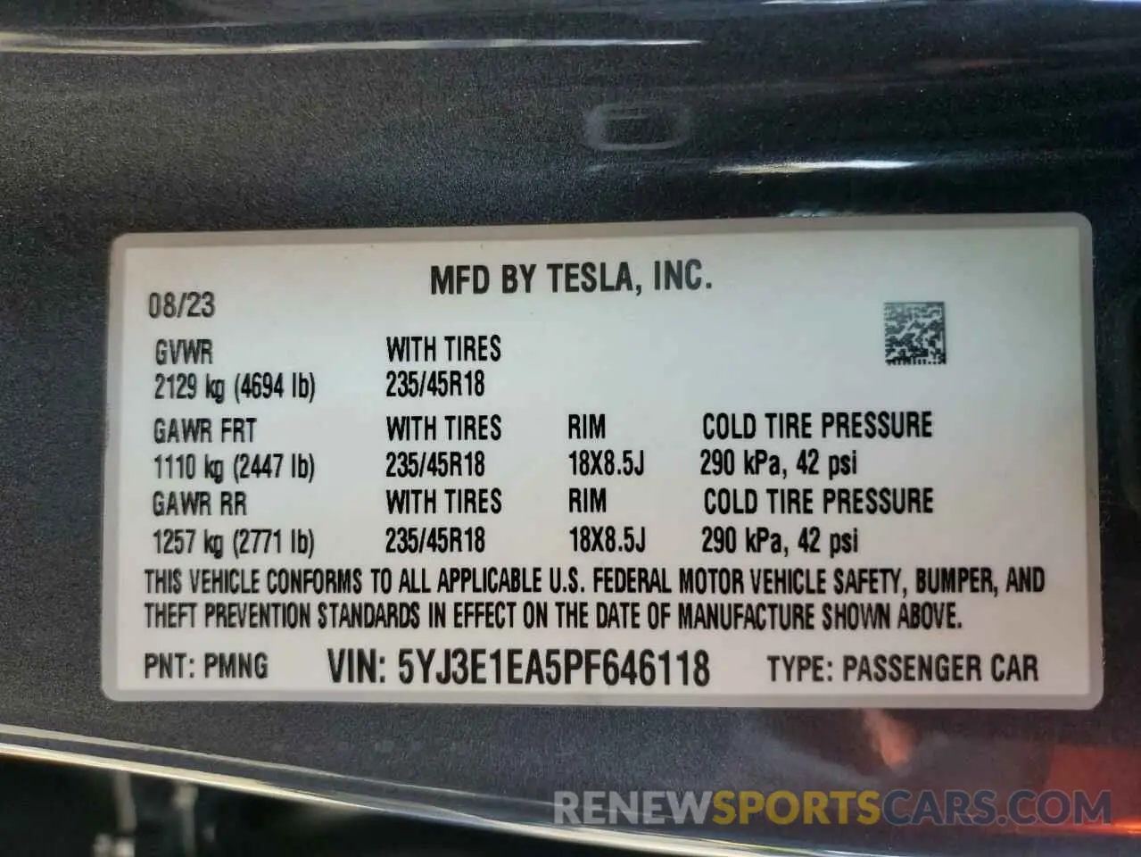 12 fotografías del automóvil dañado 5YJ3E1EA5PF646118 TESLA MODEL 3 2023