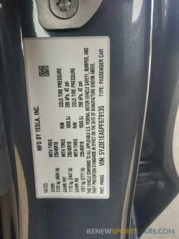 12 fotografías del automóvil dañado 5YJ3E1EA5PF679135 TESLA MODEL 3 2023