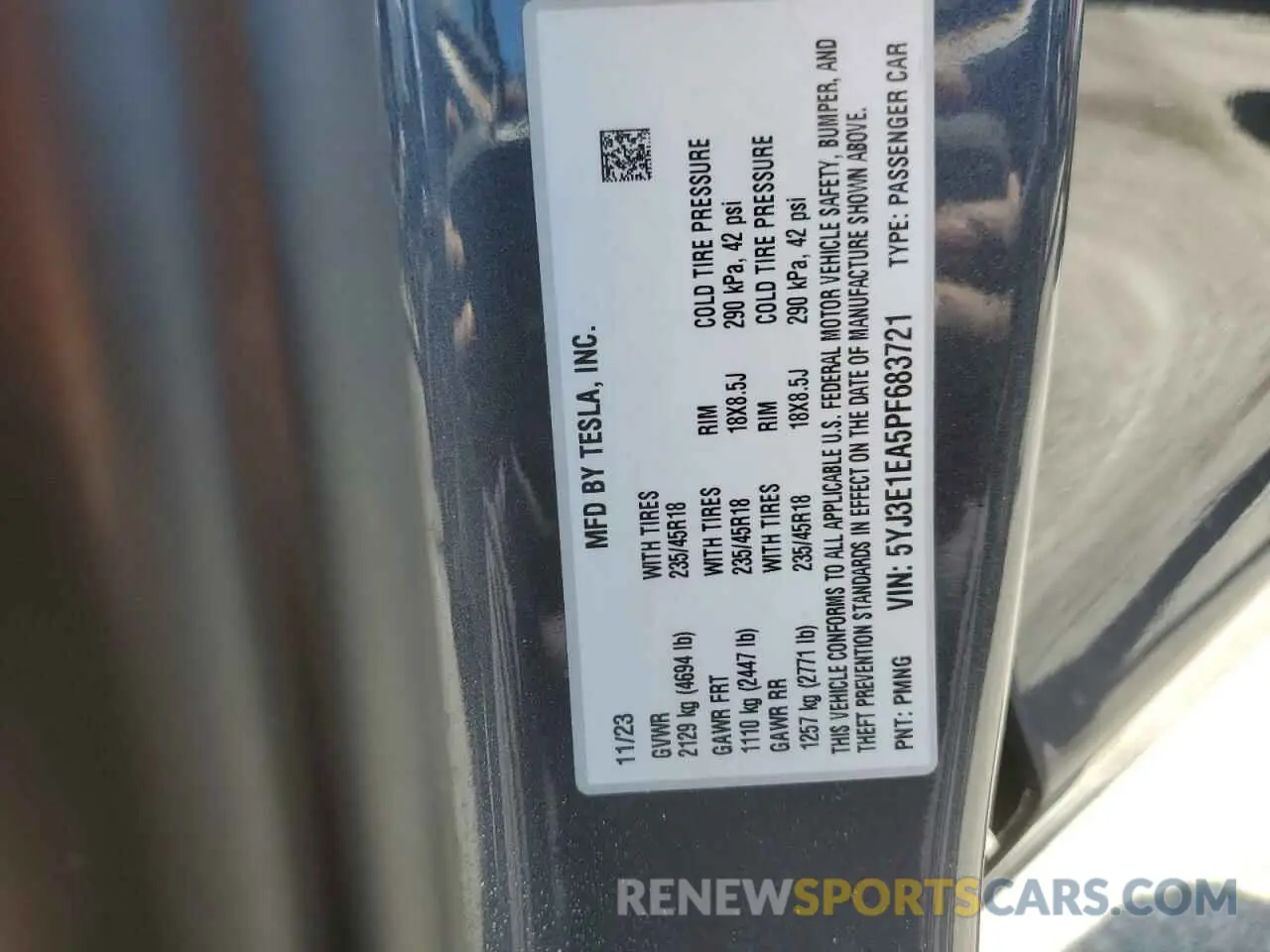 12 fotografías del automóvil dañado 5YJ3E1EA5PF683721 TESLA MODEL 3 2023