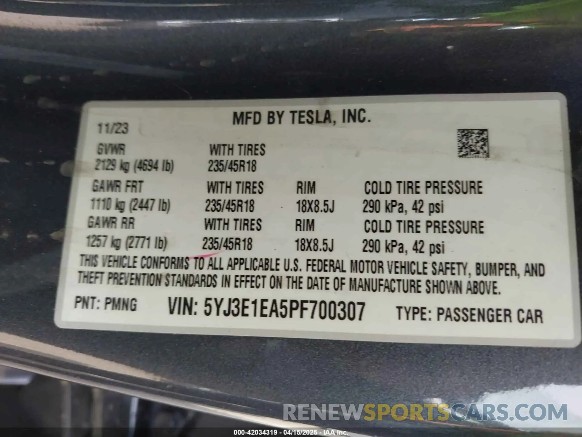 9 fotografías del automóvil dañado 5YJ3E1EA5PF700307 TESLA MODEL 3 2023