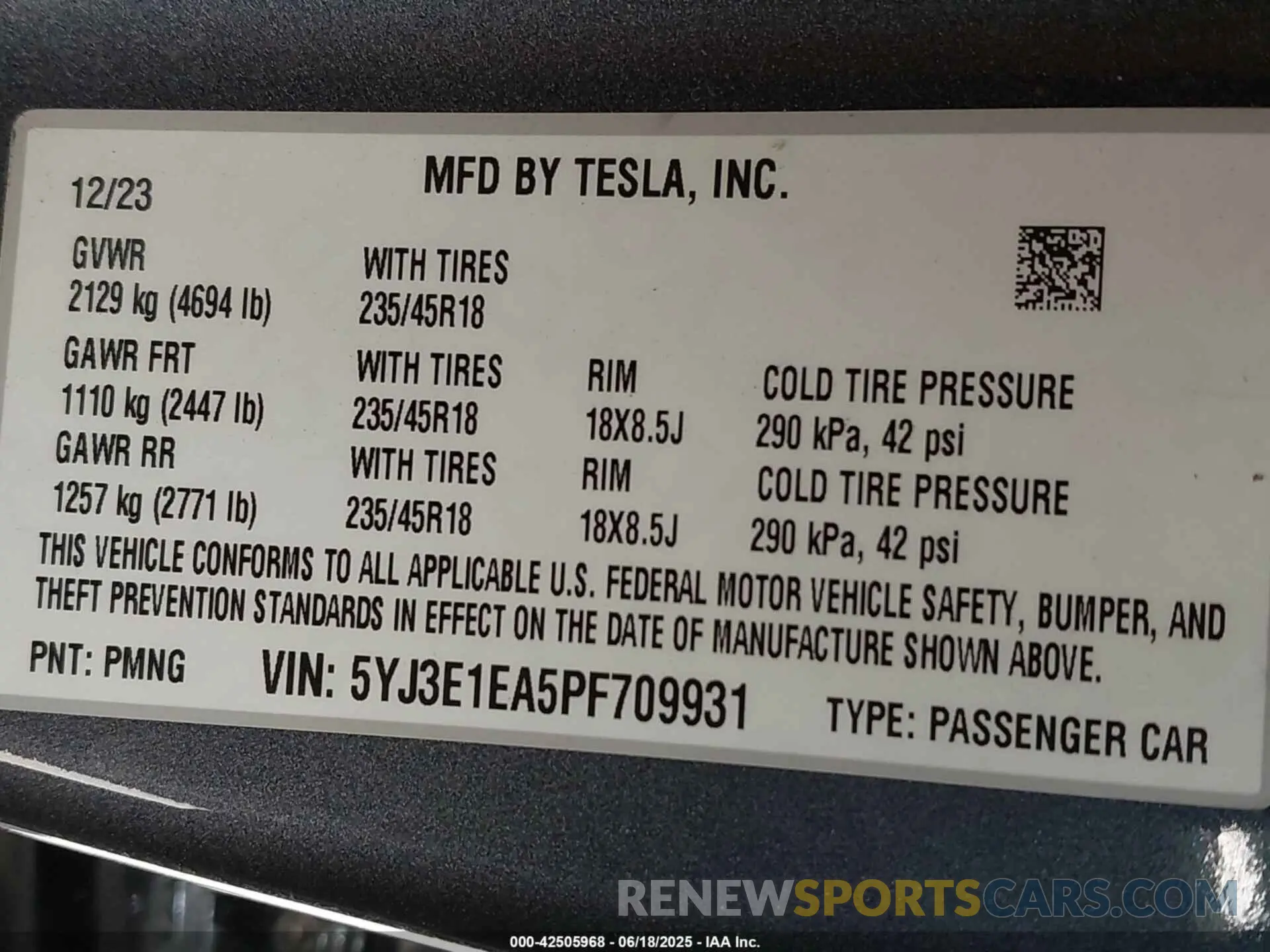 9 fotografías del automóvil dañado 5YJ3E1EA5PF709931 TESLA MODEL 3 2023