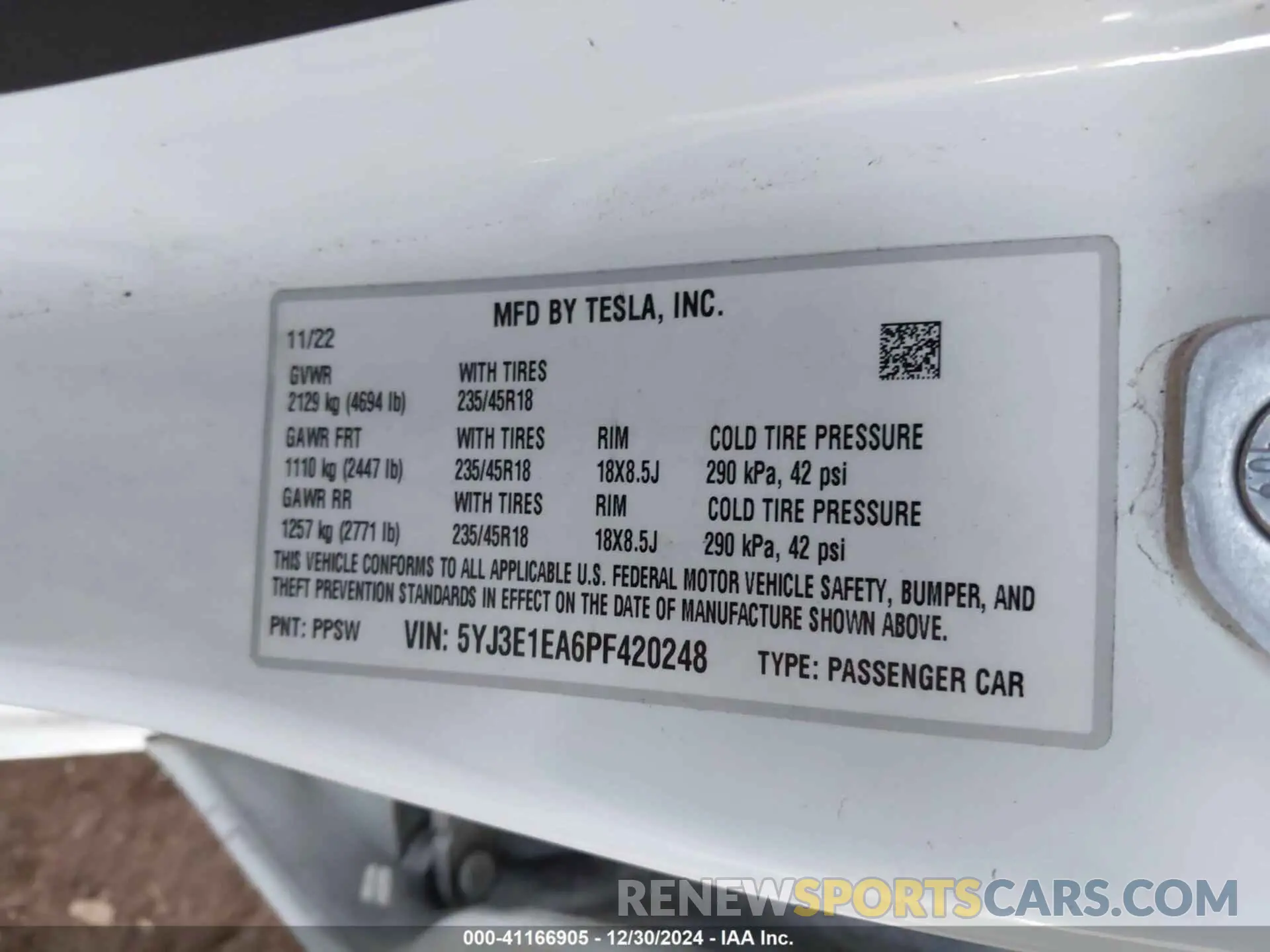 9 fotografías del automóvil dañado 5YJ3E1EA6PF420248 TESLA MODEL 3 2023