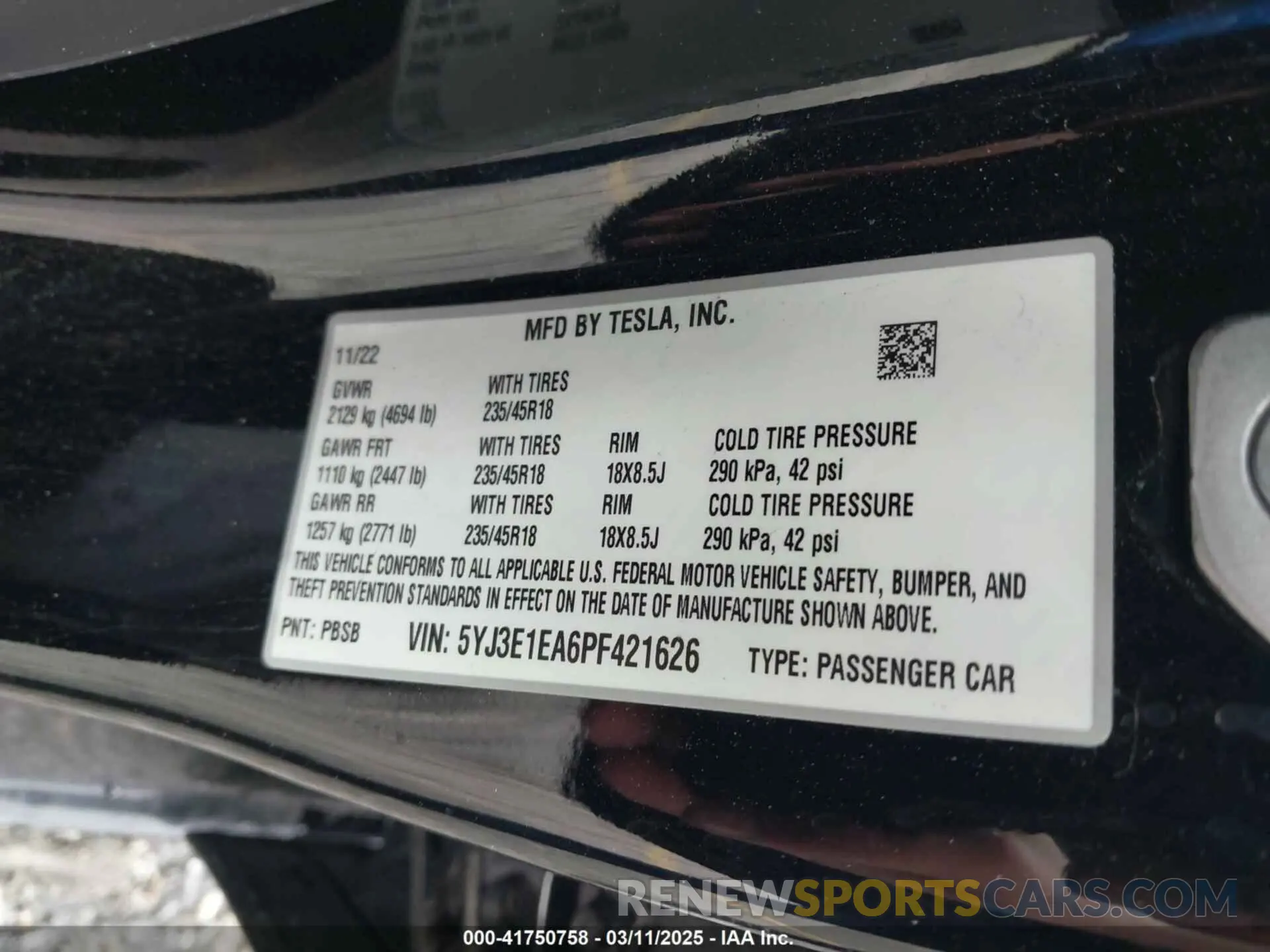 9 fotografías del automóvil dañado 5YJ3E1EA6PF421626 TESLA MODEL 3 2023