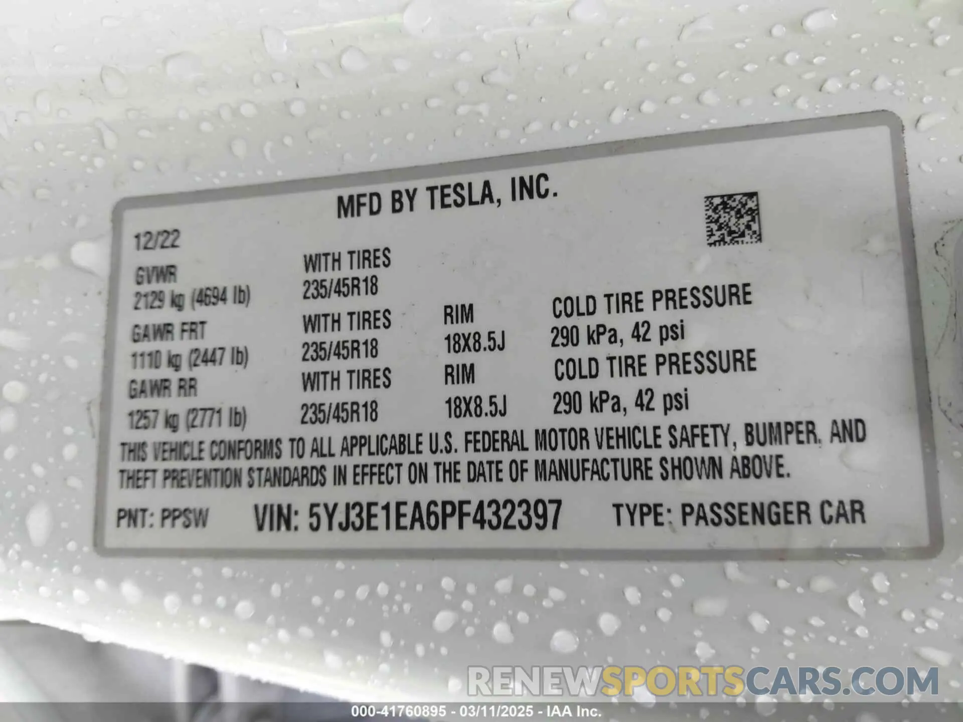 9 fotografías del automóvil dañado 5YJ3E1EA6PF432397 TESLA MODEL 3 2023
