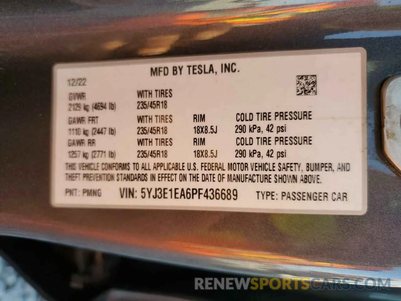 12 fotografías del automóvil dañado 5YJ3E1EA6PF436689 TESLA MODEL 3 2023