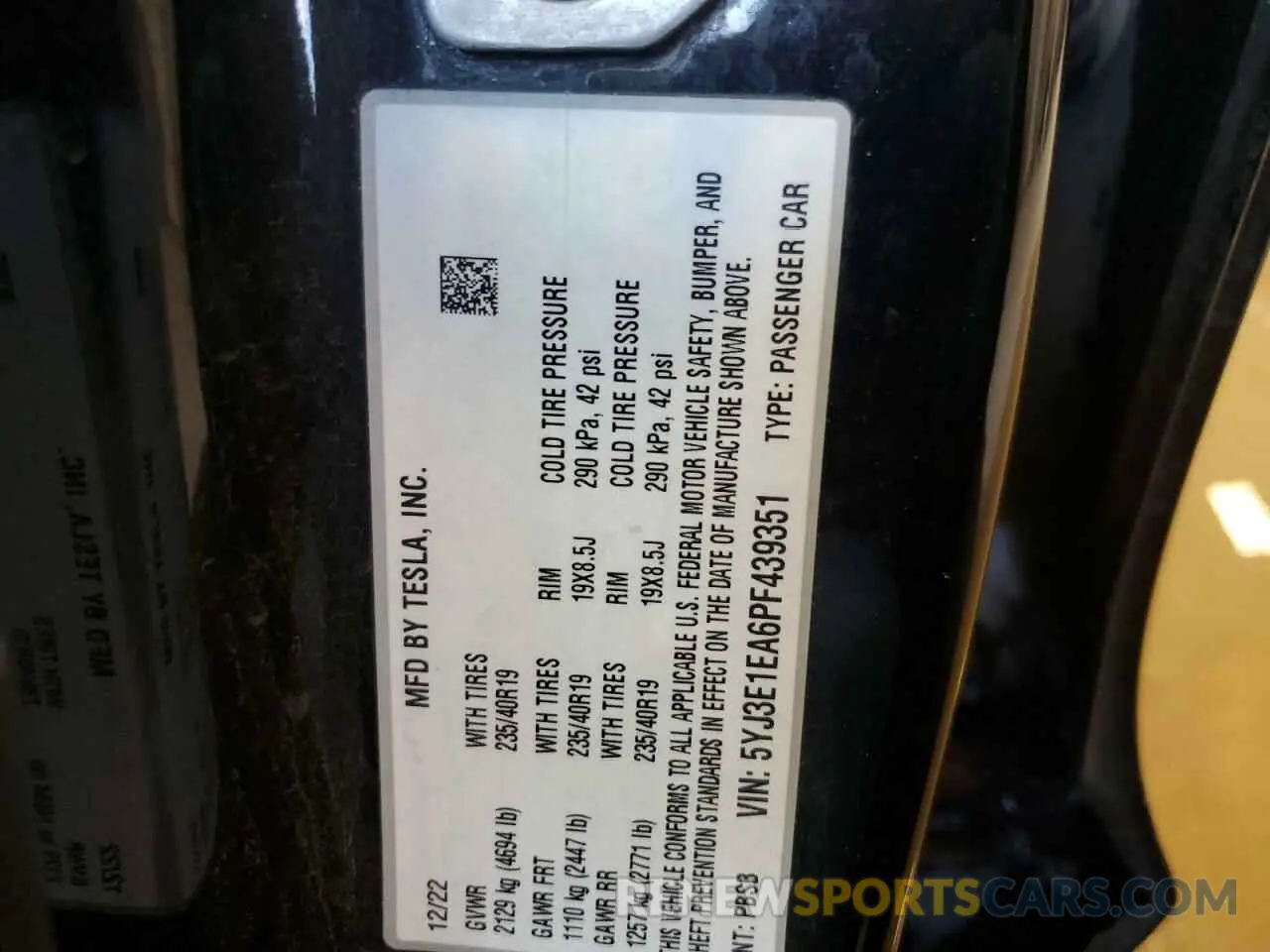 13 fotografías del automóvil dañado 5YJ3E1EA6PF439351 TESLA MODEL 3 2023
