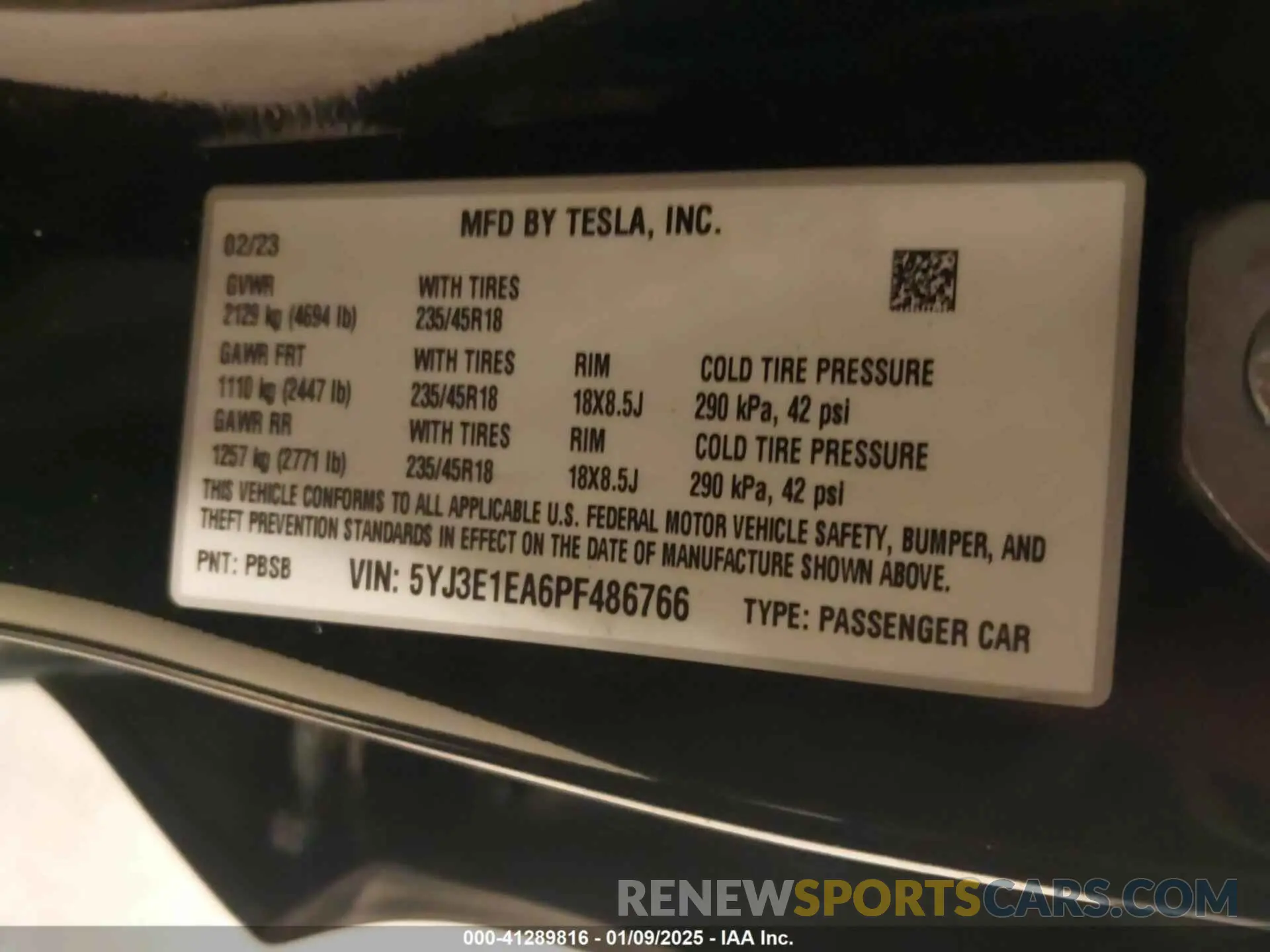 9 fotografías del automóvil dañado 5YJ3E1EA6PF486766 TESLA MODEL 3 2023