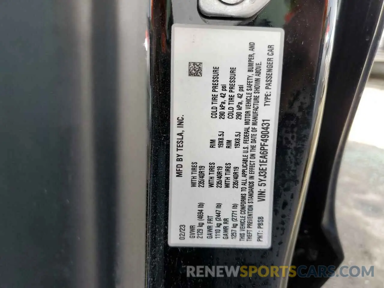 12 fotografías del automóvil dañado 5YJ3E1EA6PF490431 TESLA MODEL 3 2023