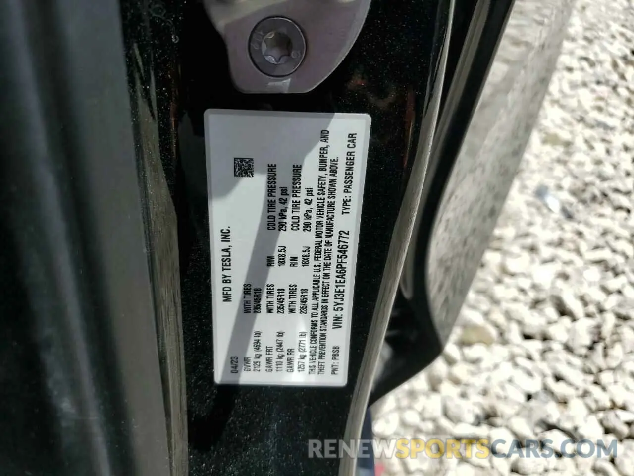 12 fotografías del automóvil dañado 5YJ3E1EA6PF546772 TESLA MODEL 3 2023