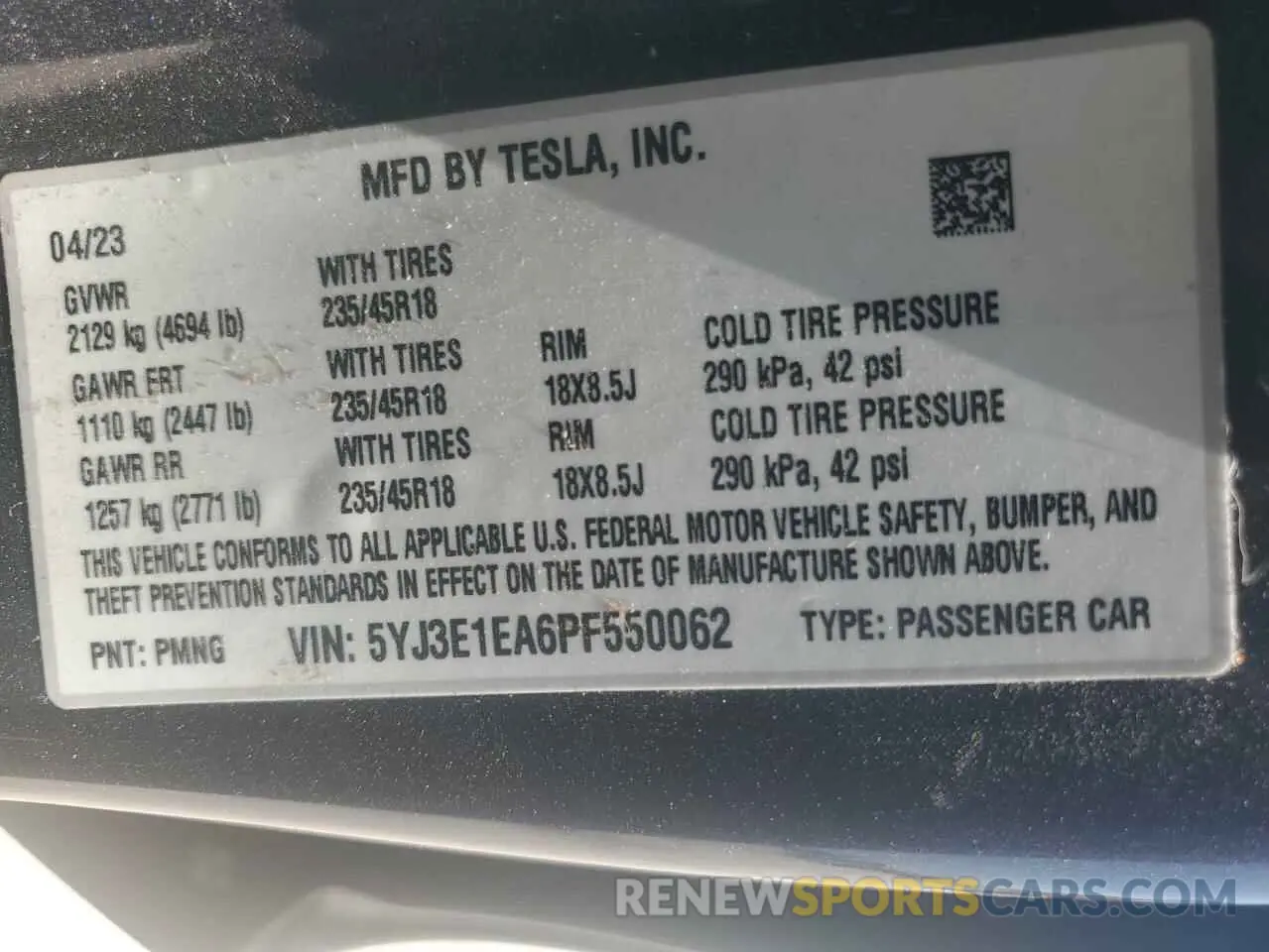 13 fotografías del automóvil dañado 5YJ3E1EA6PF550062 TESLA MODEL 3 2023