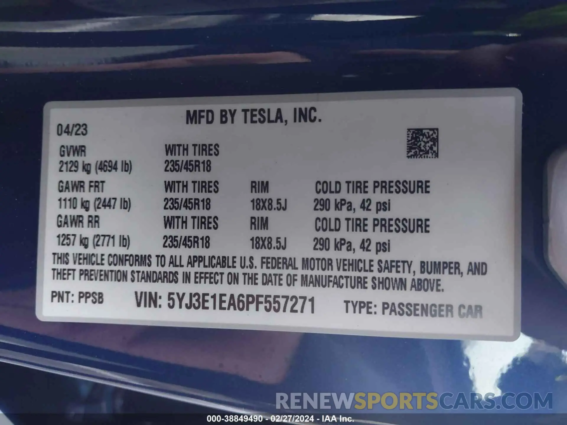 9 fotografías del automóvil dañado 5YJ3E1EA6PF557271 TESLA MODEL 3 2023
