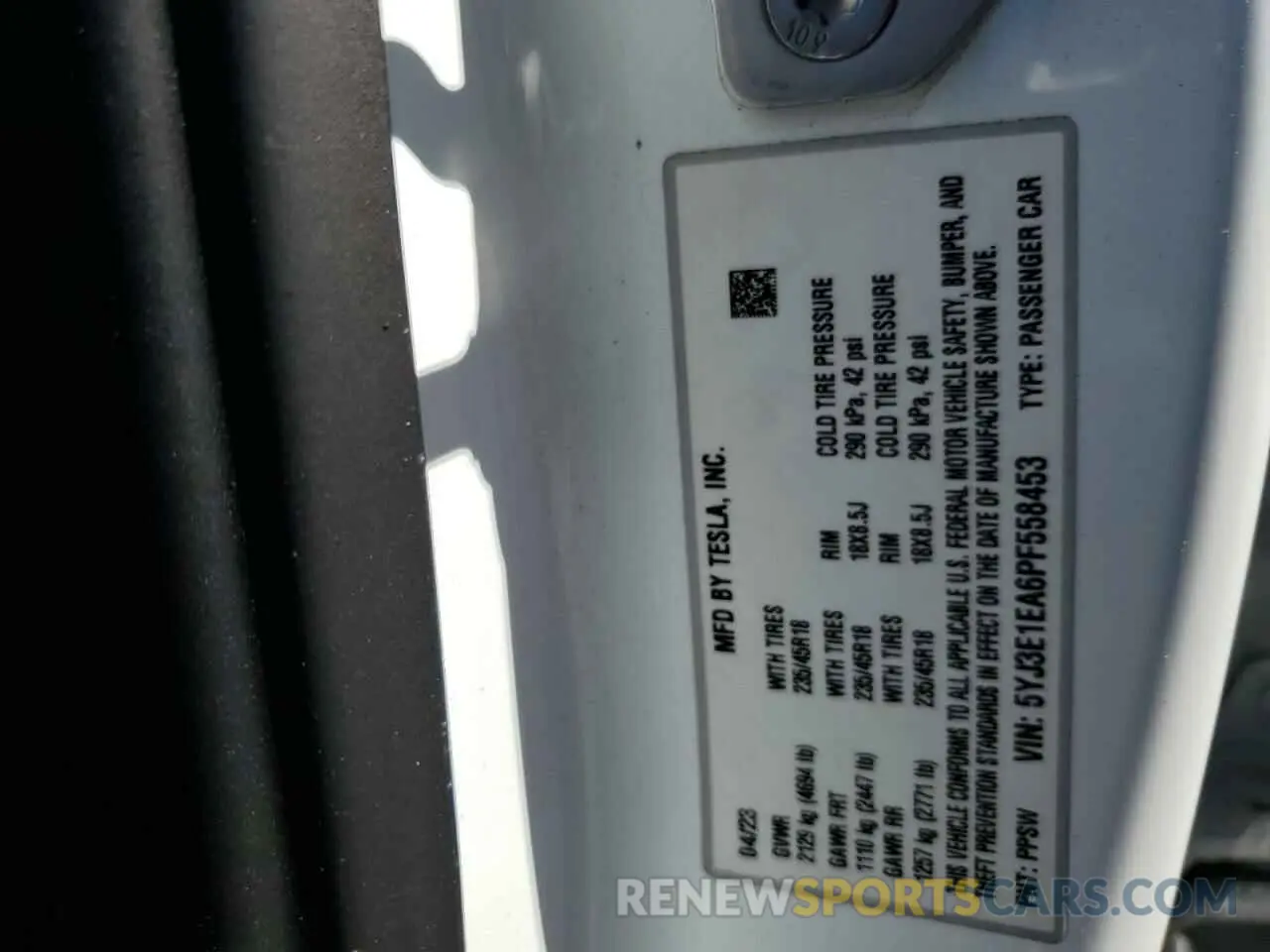 14 fotografías del automóvil dañado 5YJ3E1EA6PF558453 TESLA MODEL 3 2023