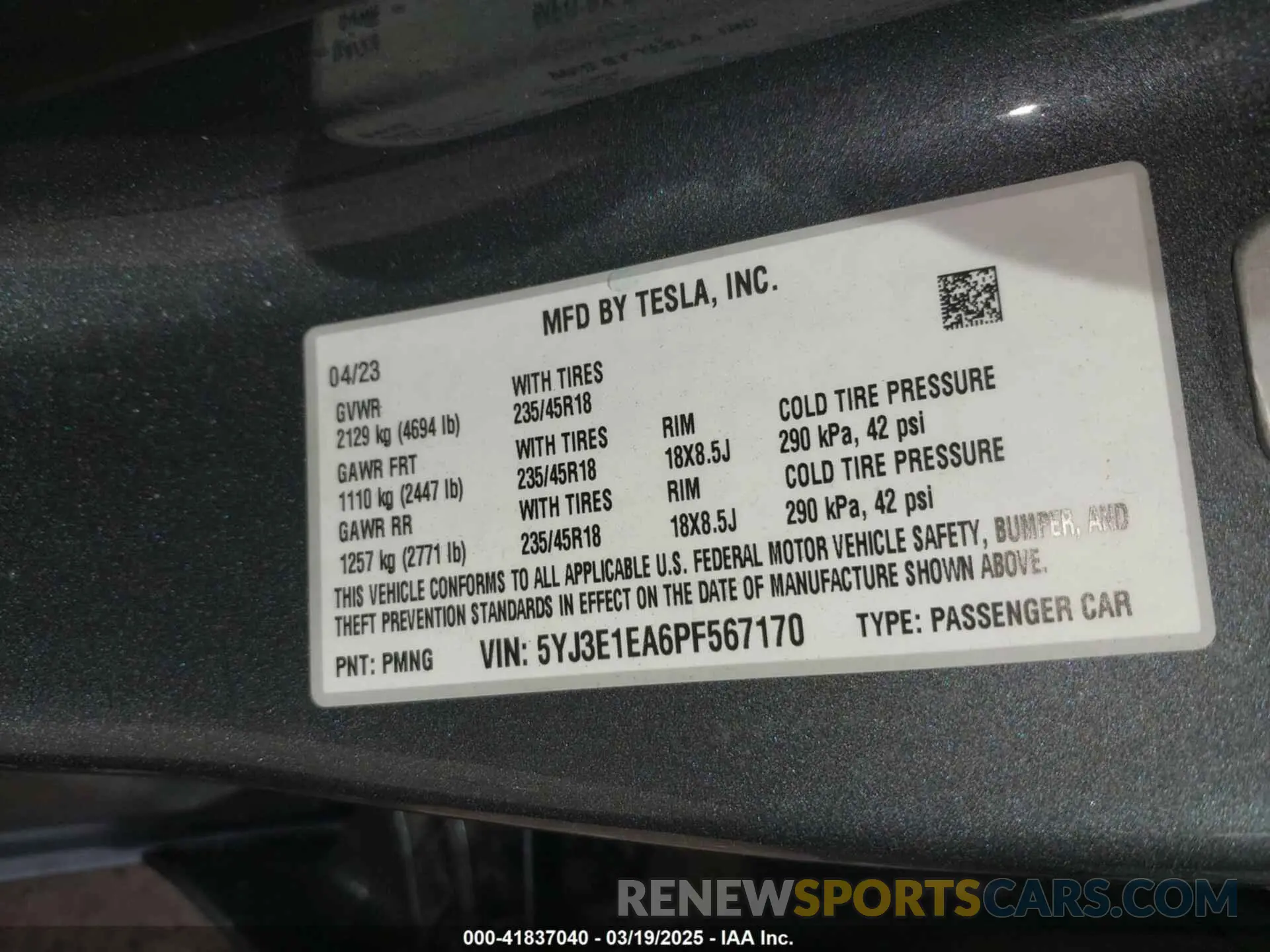 9 fotografías del automóvil dañado 5YJ3E1EA6PF567170 TESLA MODEL 3 2023