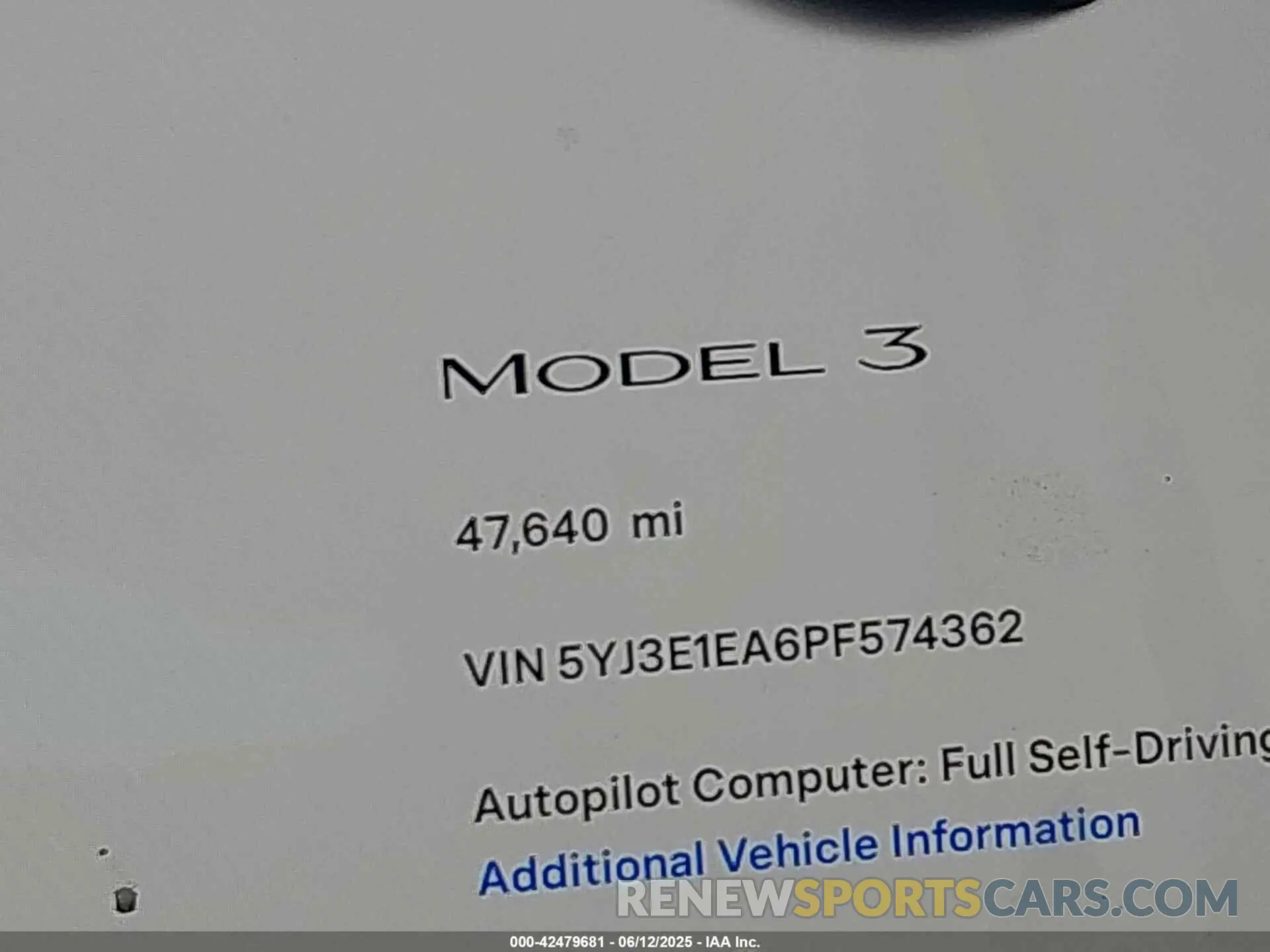 15 fotografías del automóvil dañado 5YJ3E1EA6PF574362 TESLA MODEL 3 2023
