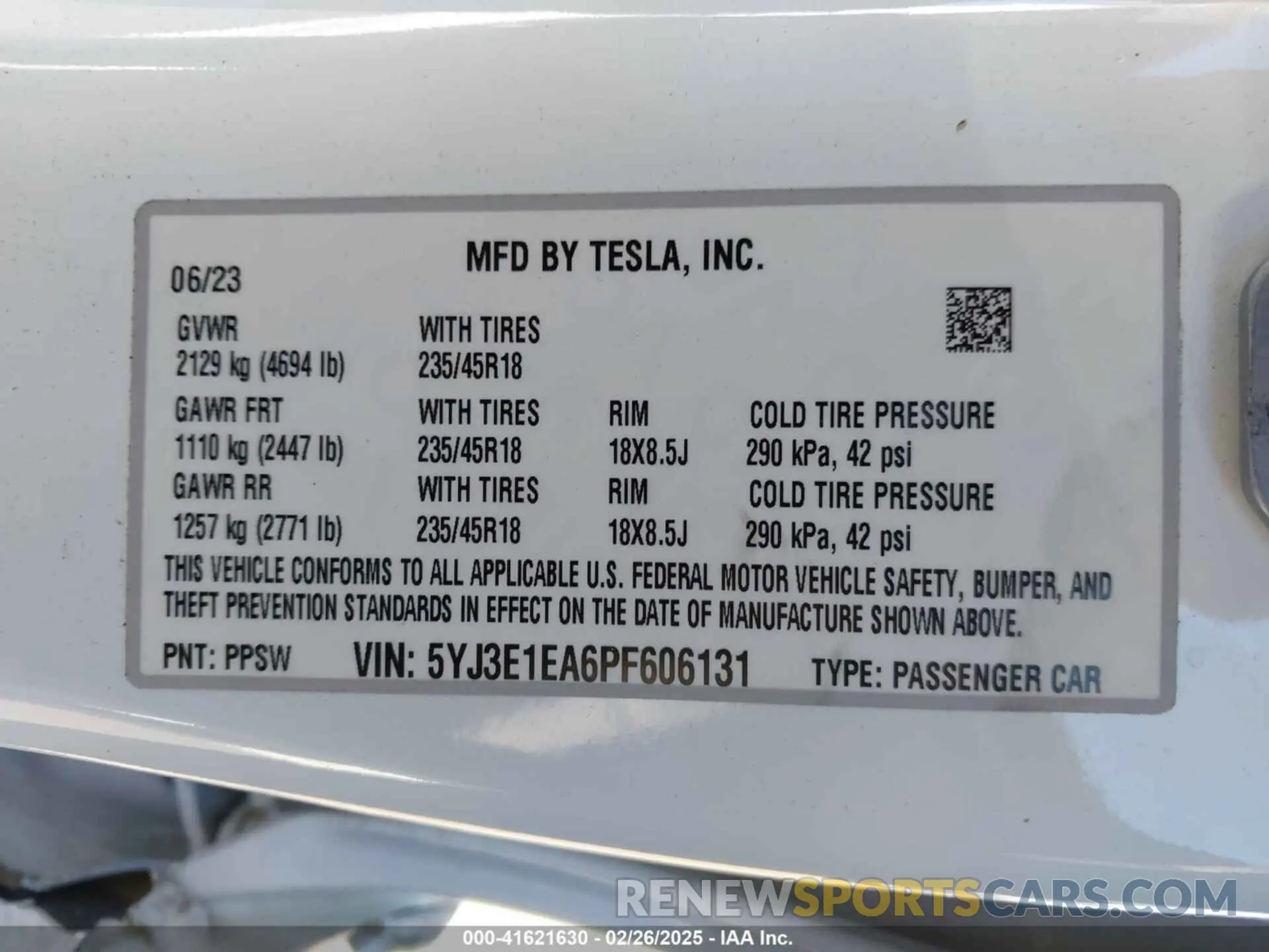 9 fotografías del automóvil dañado 5YJ3E1EA6PF606131 TESLA MODEL 3 2023
