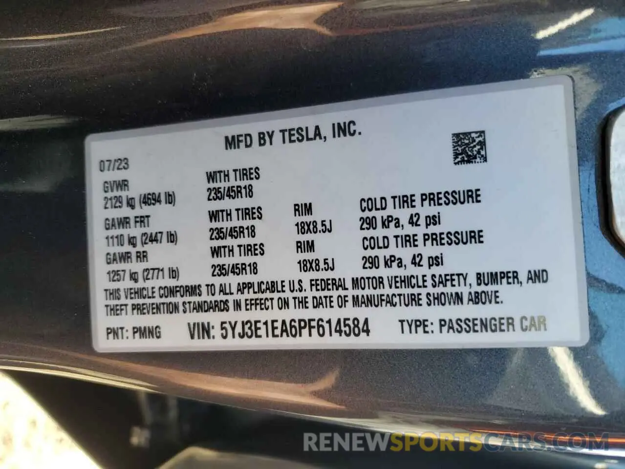 12 fotografías del automóvil dañado 5YJ3E1EA6PF614584 TESLA MODEL 3 2023