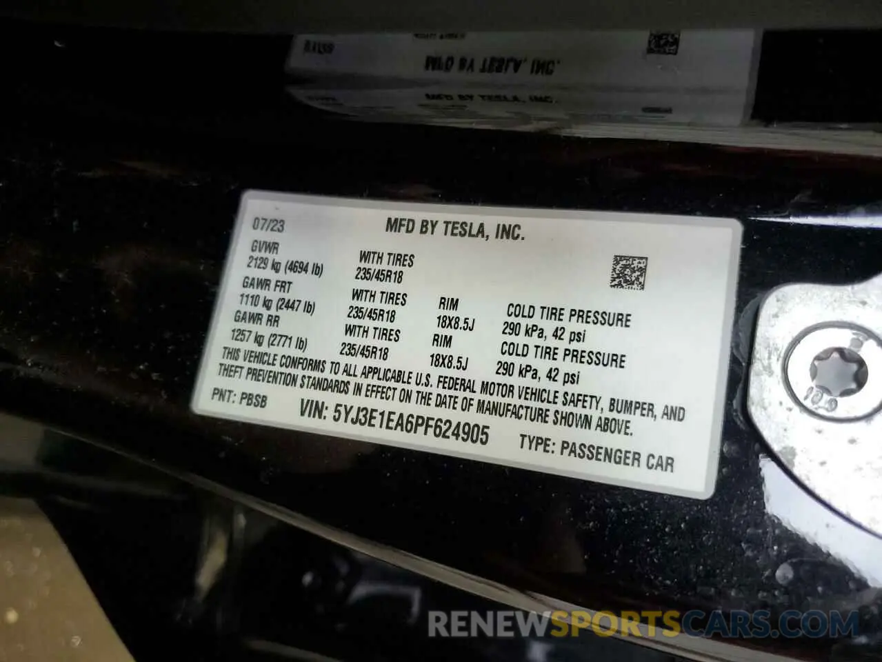 12 fotografías del automóvil dañado 5YJ3E1EA6PF624905 TESLA MODEL 3 2023