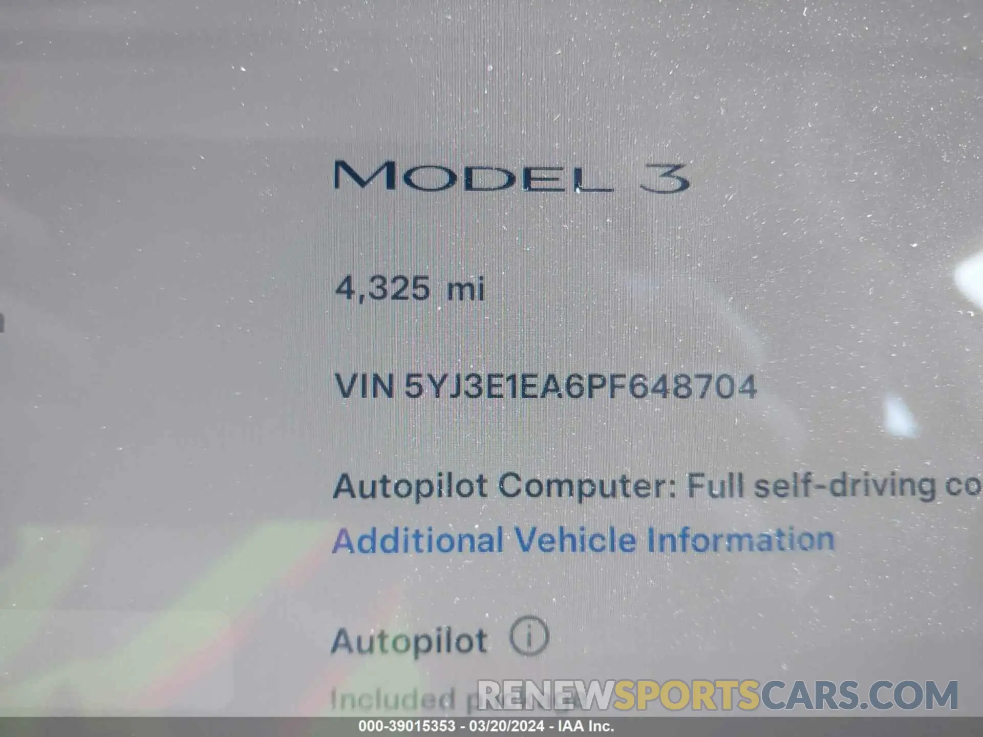 14 fotografías del automóvil dañado 5YJ3E1EA6PF648704 TESLA MODEL 3 2023