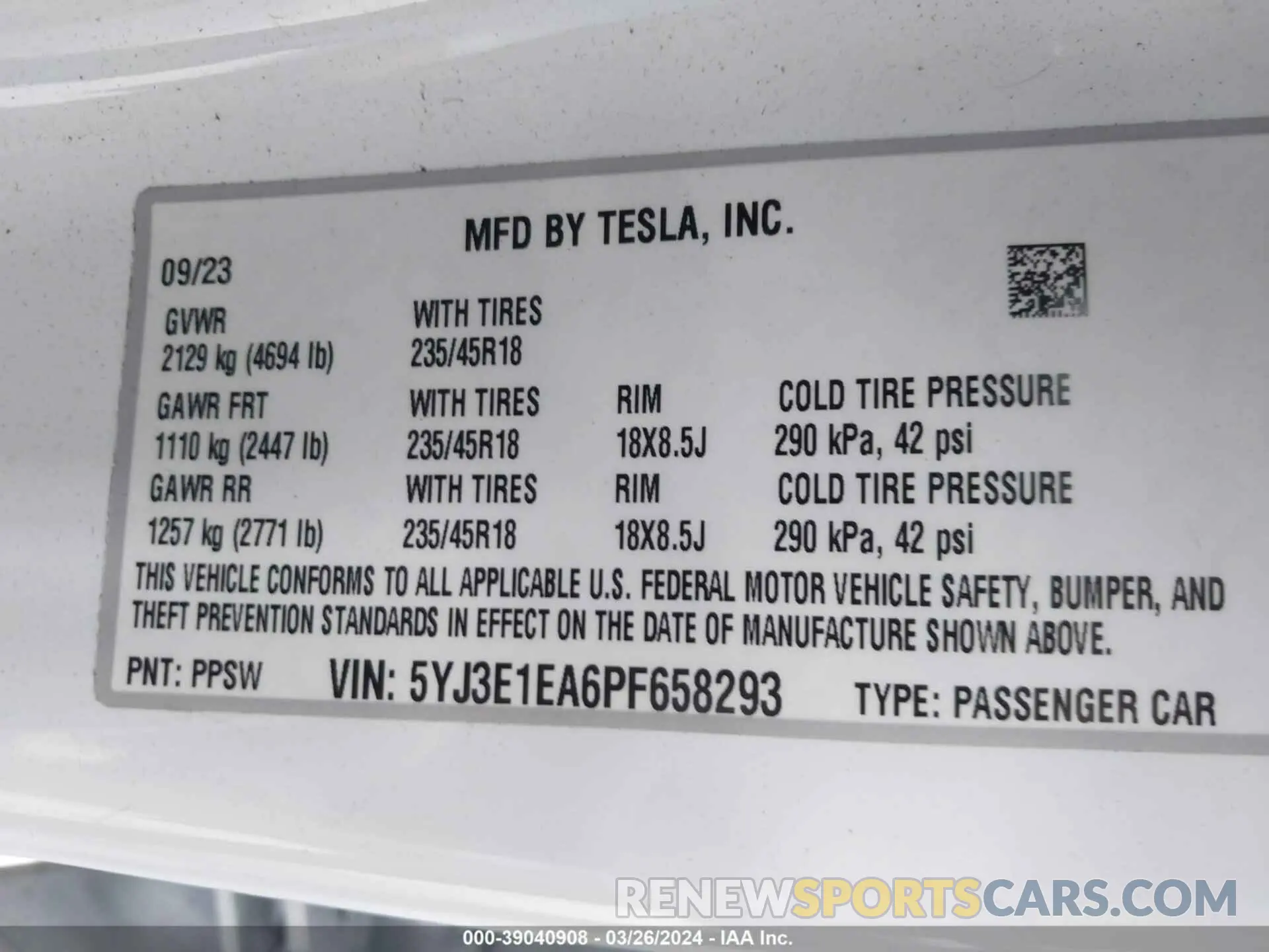 9 fotografías del automóvil dañado 5YJ3E1EA6PF658293 TESLA MODEL 3 2023