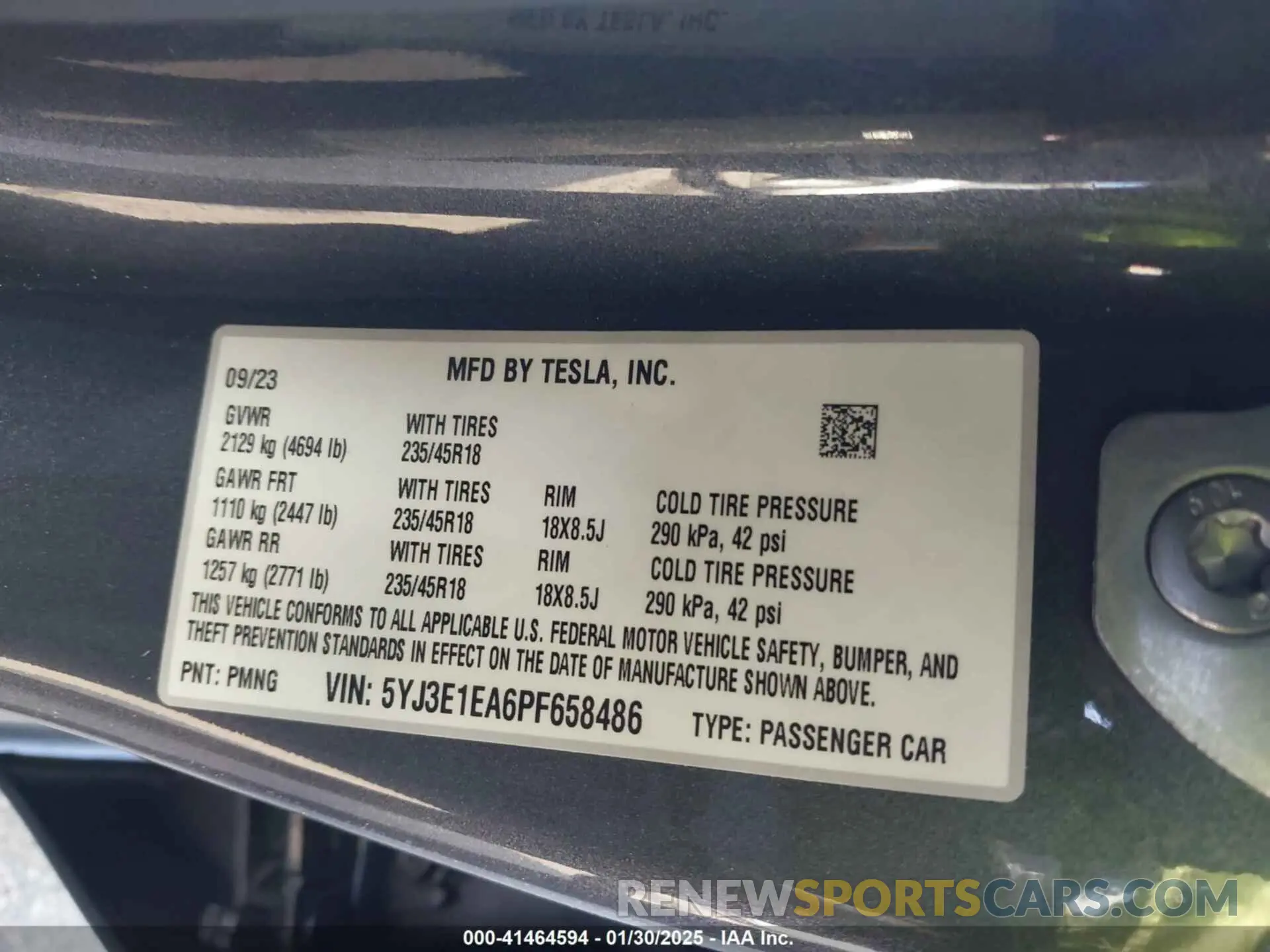 9 fotografías del automóvil dañado 5YJ3E1EA6PF658486 TESLA MODEL 3 2023