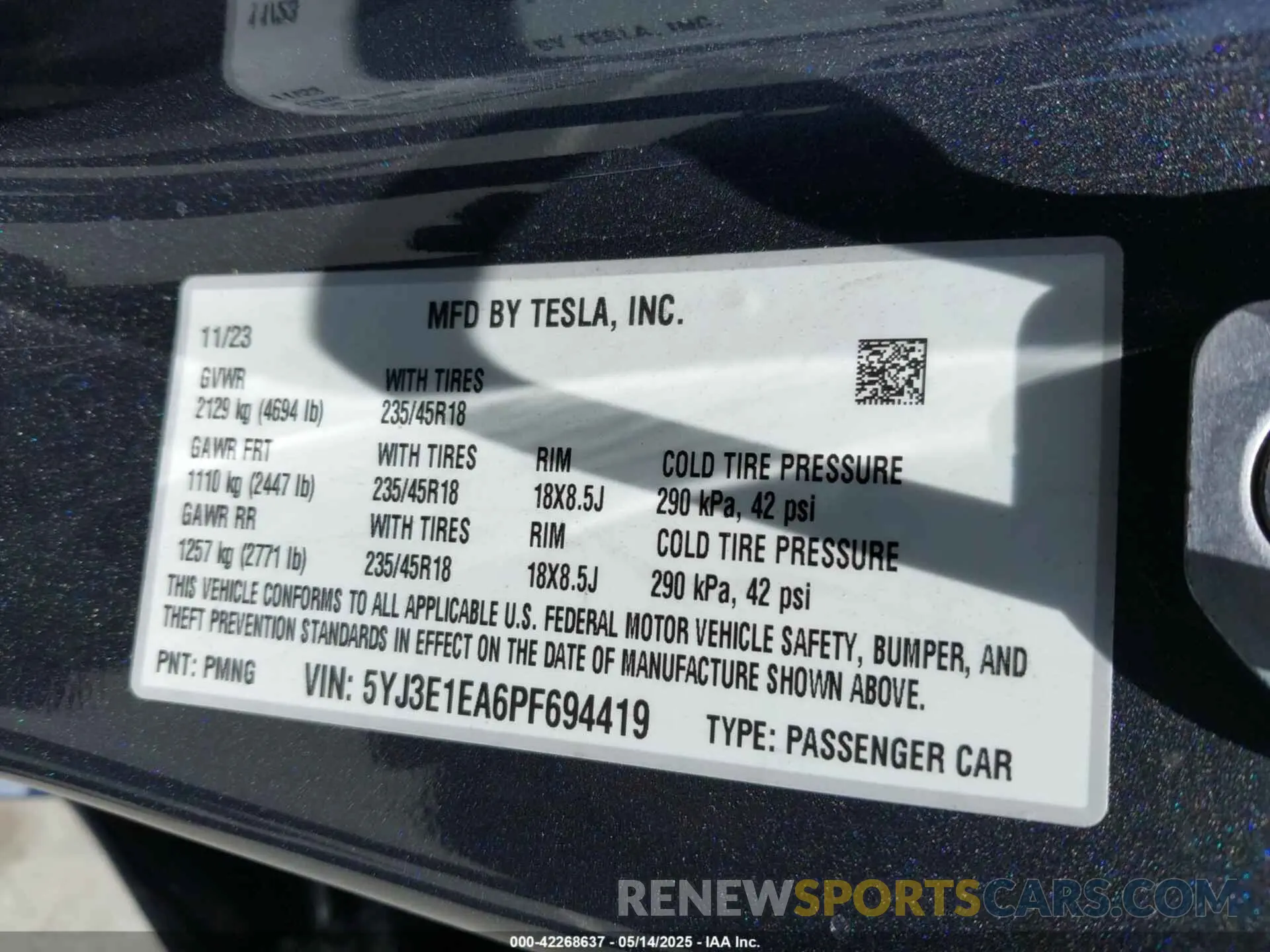 9 fotografías del automóvil dañado 5YJ3E1EA6PF694419 TESLA MODEL 3 2023