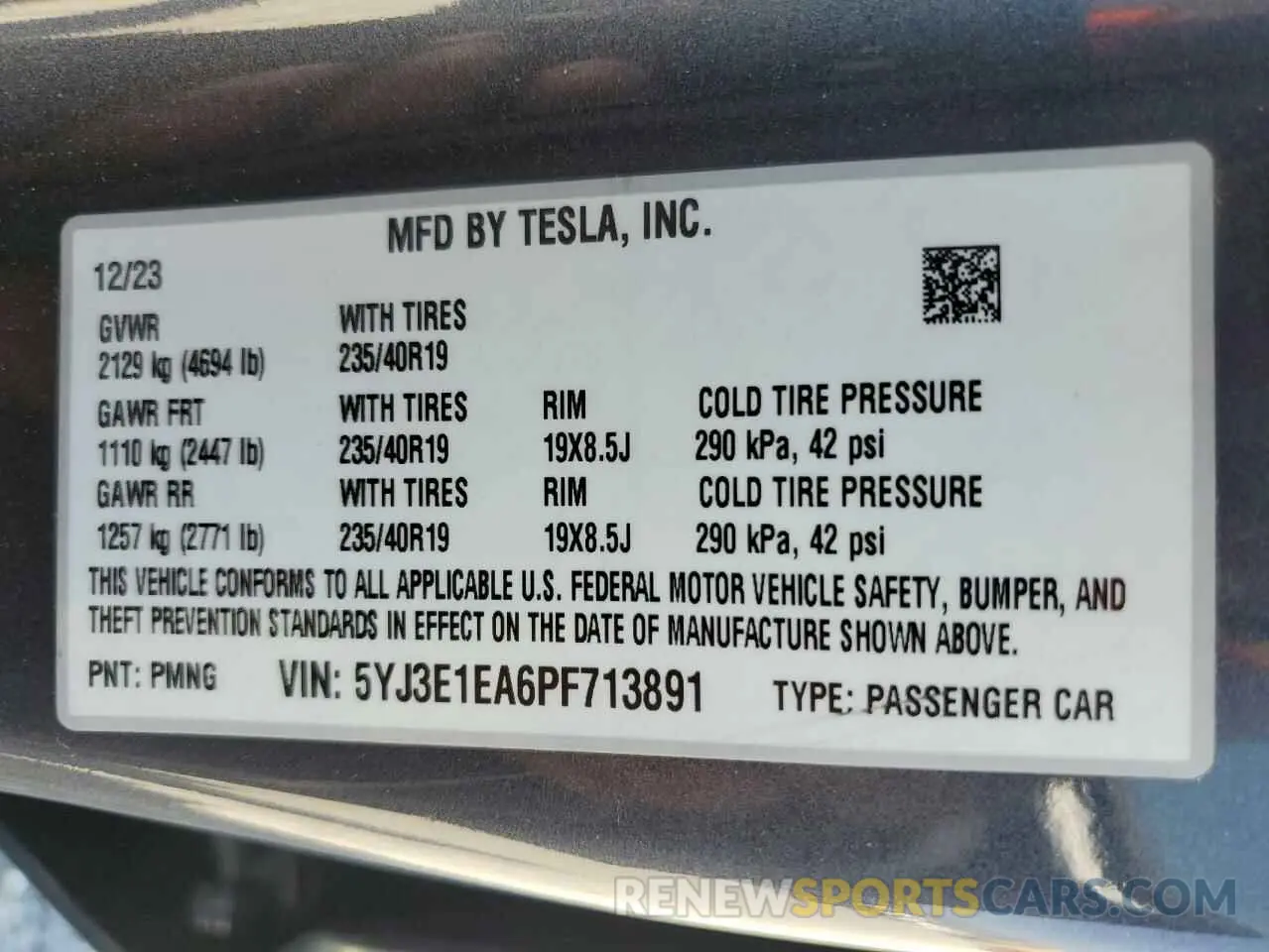 12 fotografías del automóvil dañado 5YJ3E1EA6PF713891 TESLA MODEL 3 2023