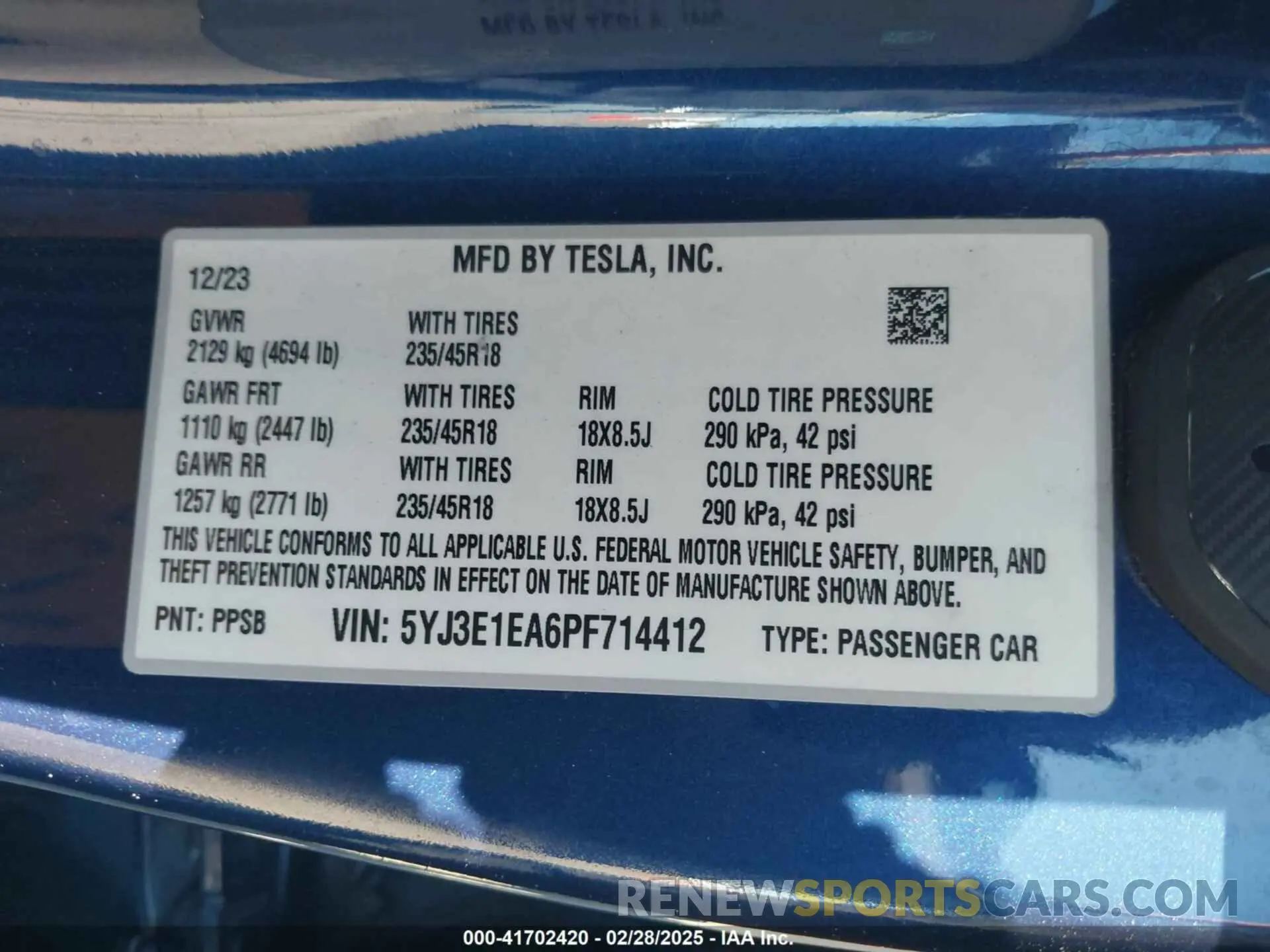 9 fotografías del automóvil dañado 5YJ3E1EA6PF714412 TESLA MODEL 3 2023