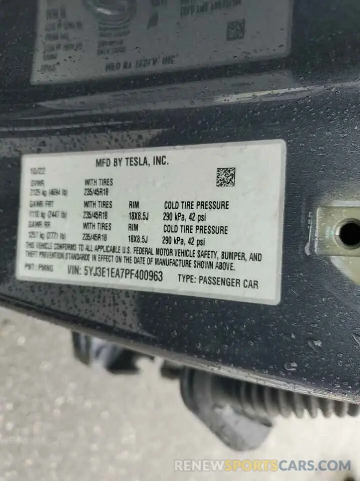 15 fotografías del automóvil dañado 5YJ3E1EA7PF400963 TESLA MODEL 3 2023