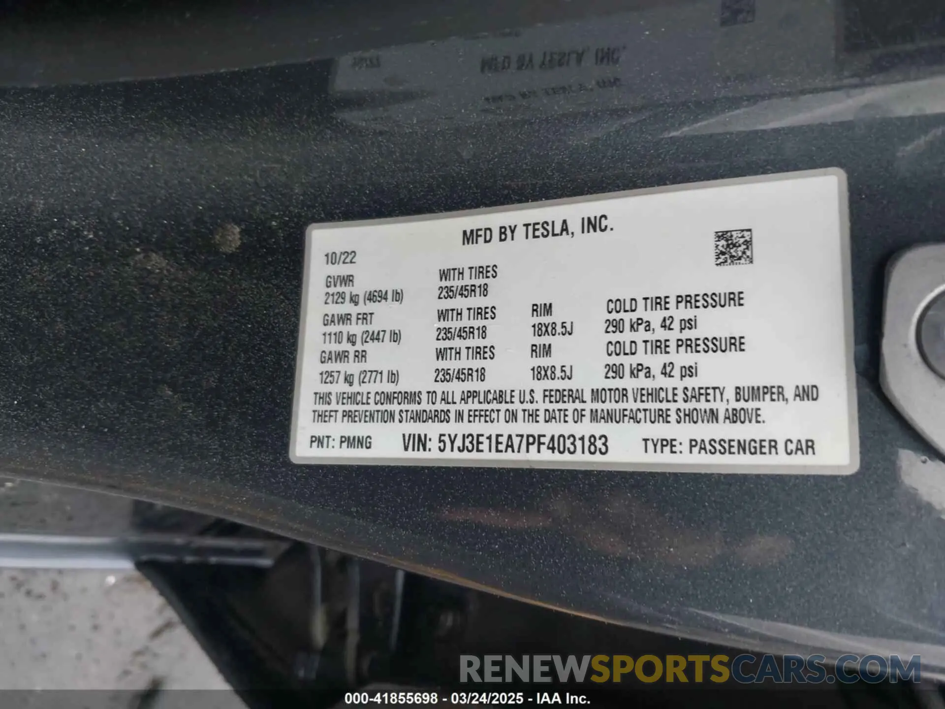 9 fotografías del automóvil dañado 5YJ3E1EA7PF403183 TESLA MODEL 3 2023