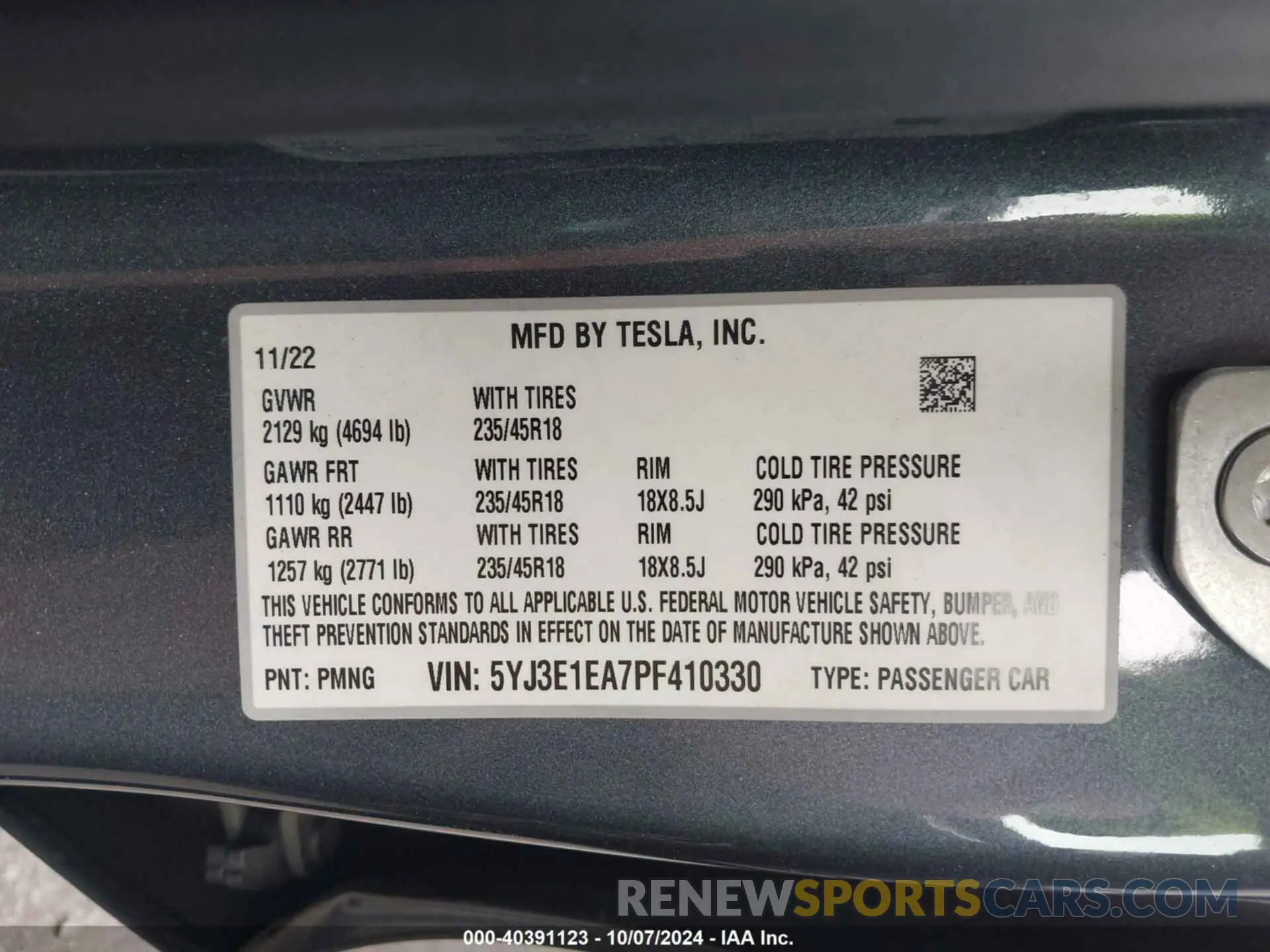 9 fotografías del automóvil dañado 5YJ3E1EA7PF410330 TESLA MODEL 3 2023
