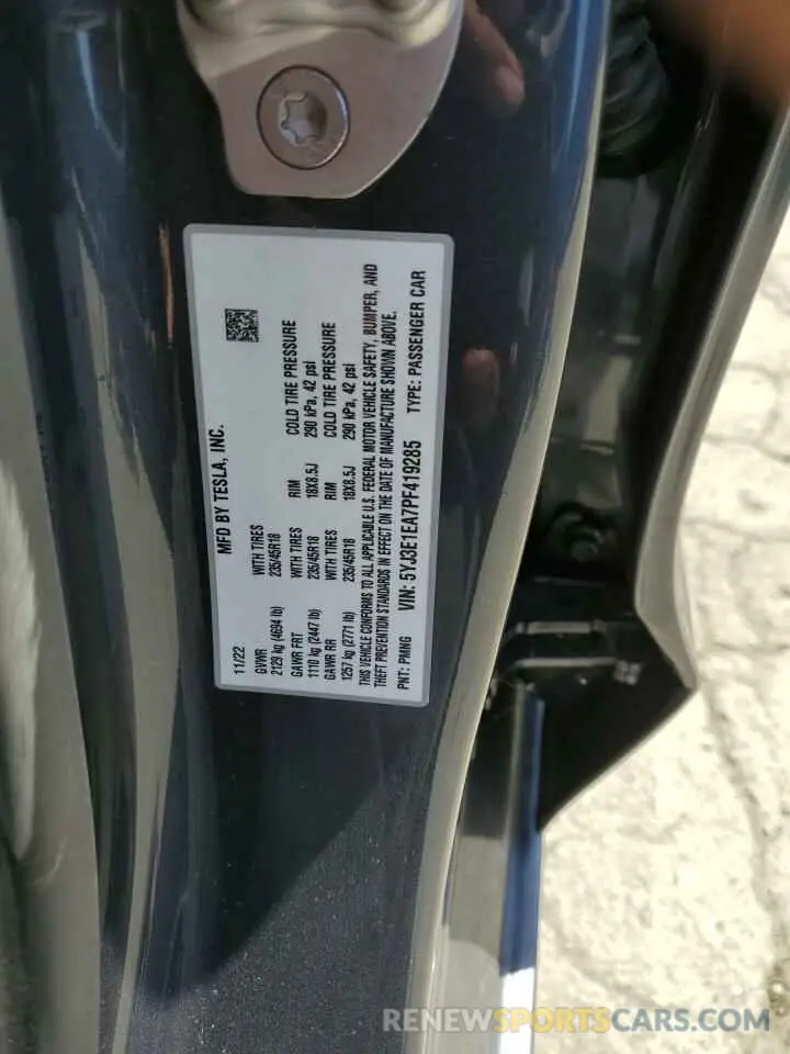 12 fotografías del automóvil dañado 5YJ3E1EA7PF419285 TESLA MODEL 3 2023