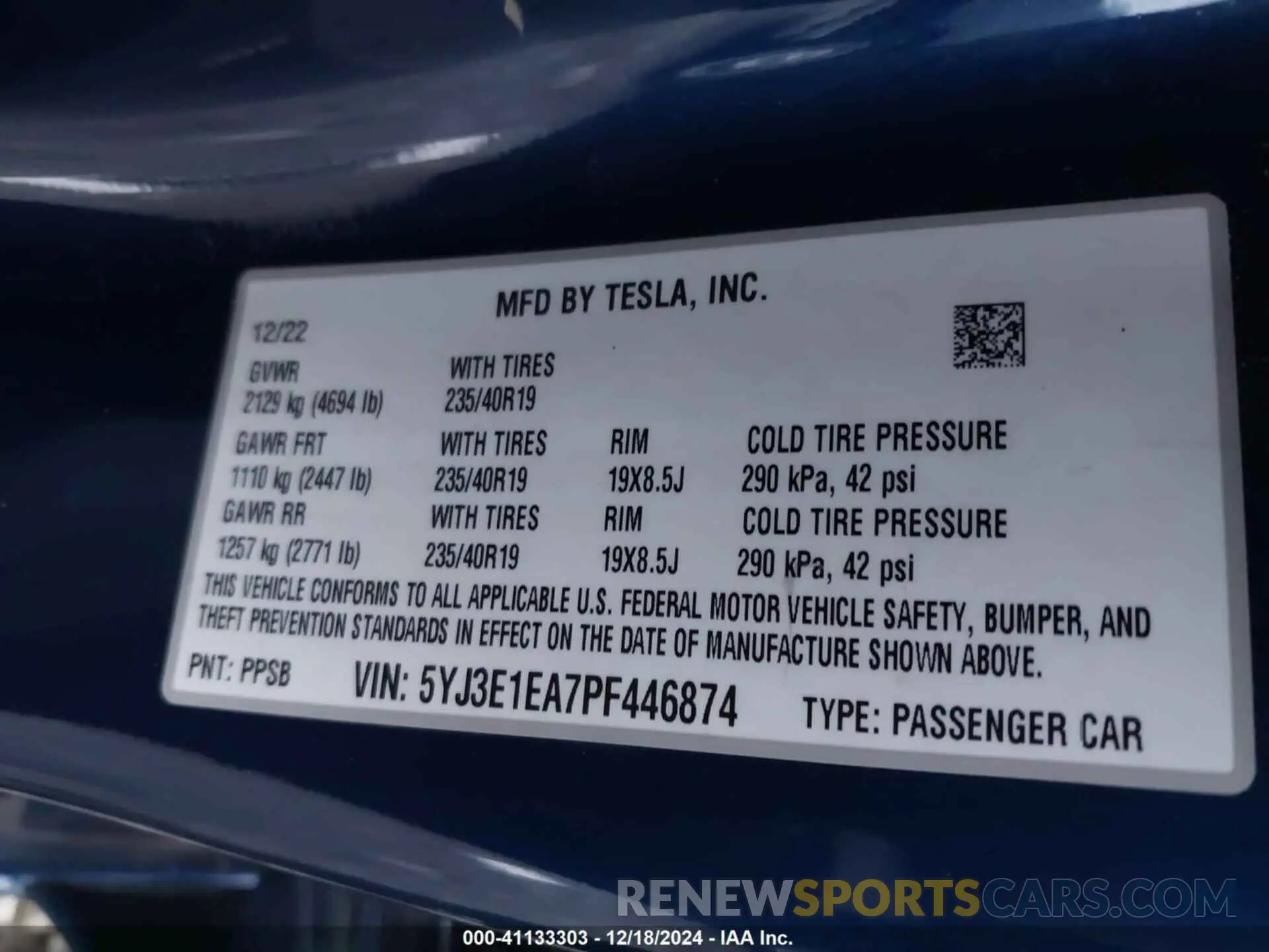 9 fotografías del automóvil dañado 5YJ3E1EA7PF446874 TESLA MODEL 3 2023