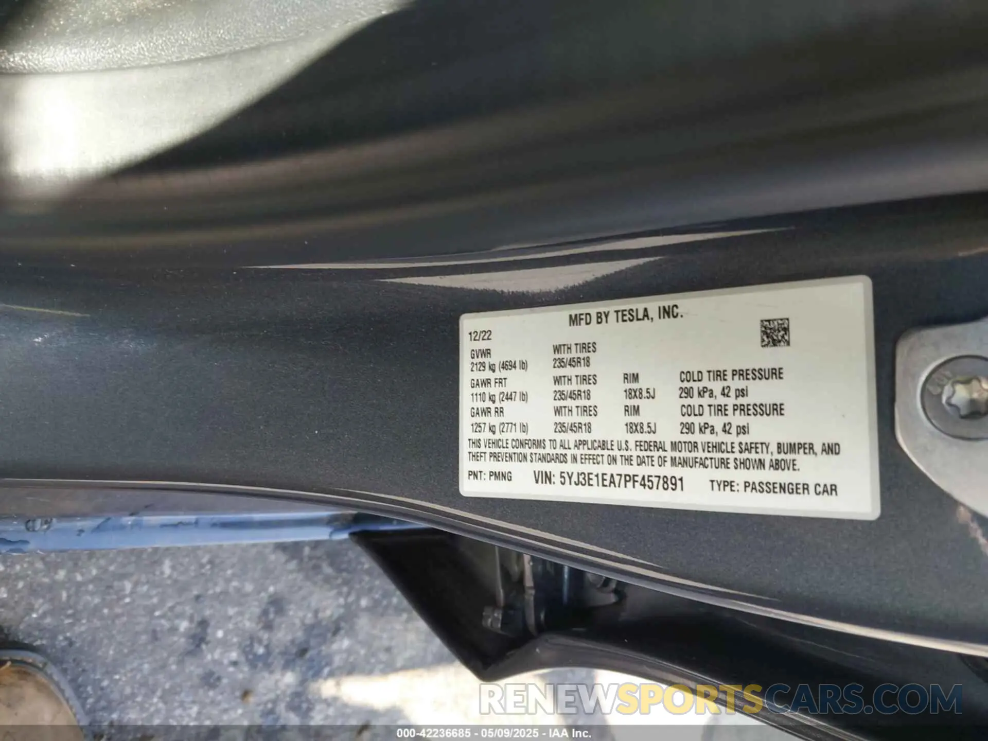 9 fotografías del automóvil dañado 5YJ3E1EA7PF457891 TESLA MODEL 3 2023