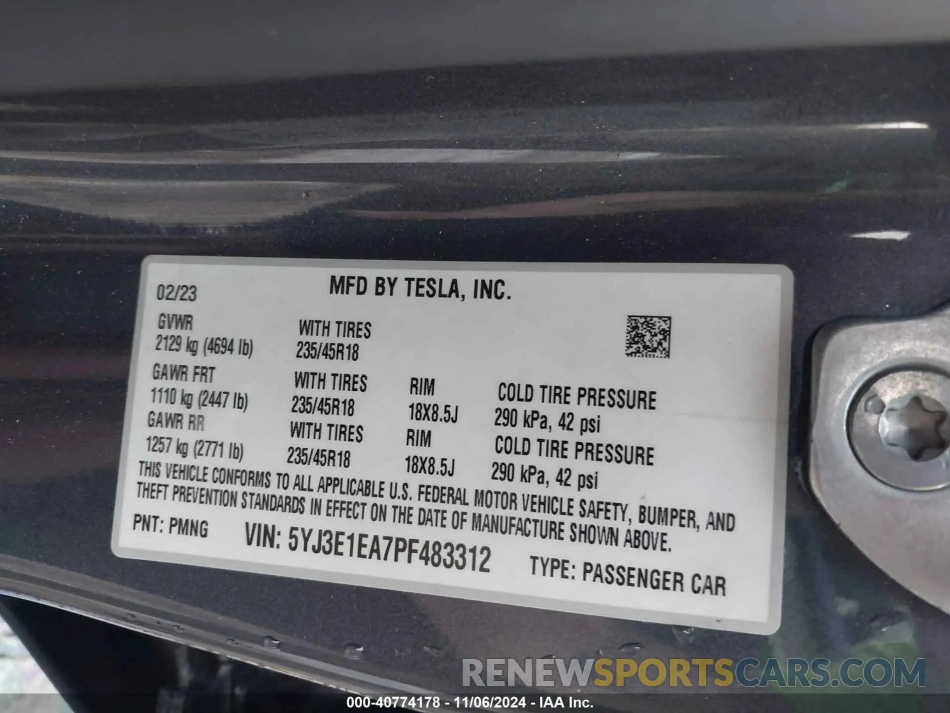 9 fotografías del automóvil dañado 5YJ3E1EA7PF483312 TESLA MODEL 3 2023