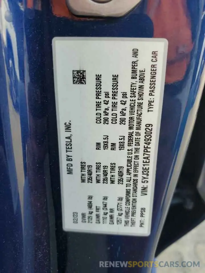 13 fotografías del automóvil dañado 5YJ3E1EA7PF493029 TESLA MODEL 3 2023