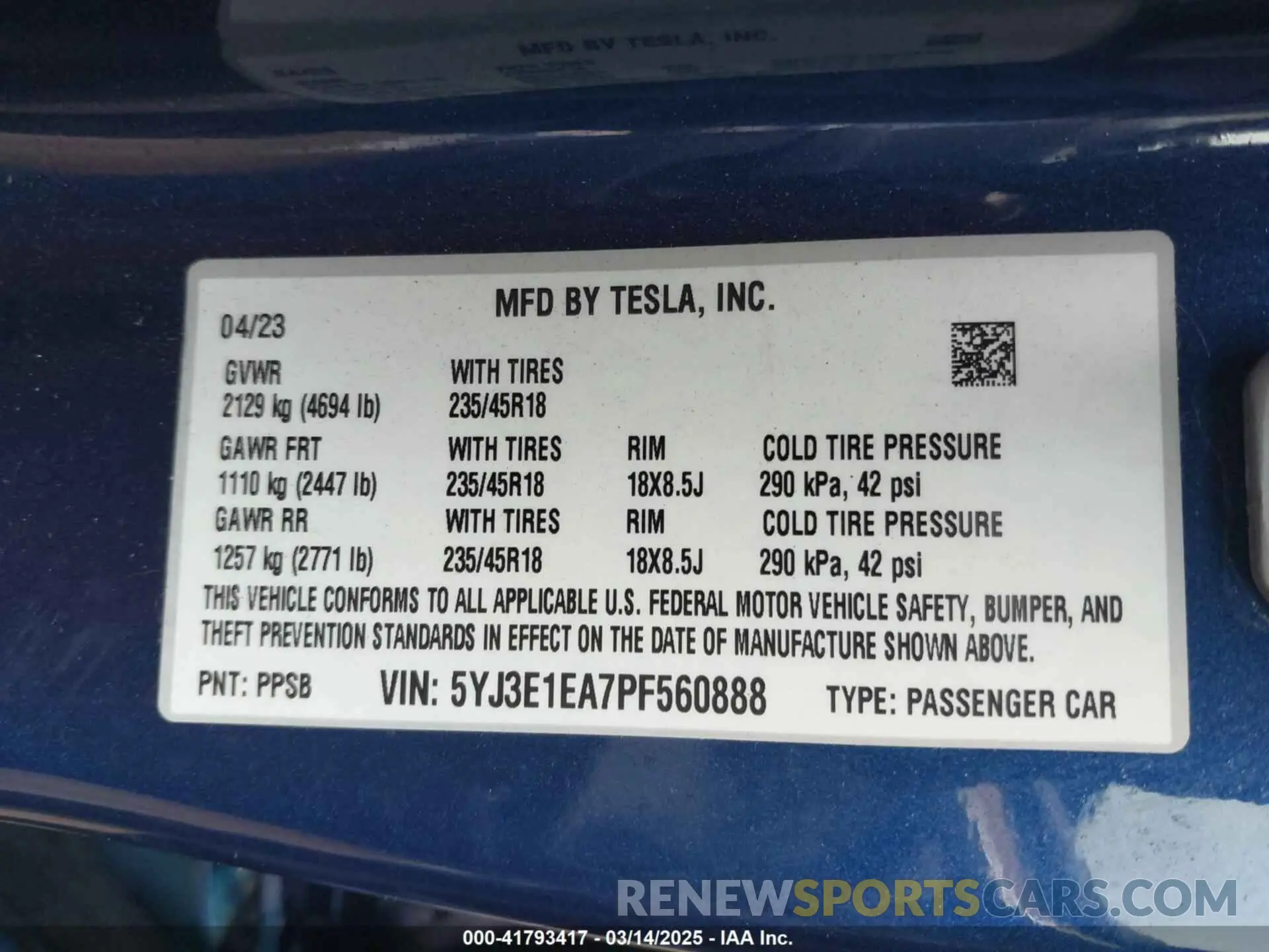 9 fotografías del automóvil dañado 5YJ3E1EA7PF560888 TESLA MODEL 3 2023