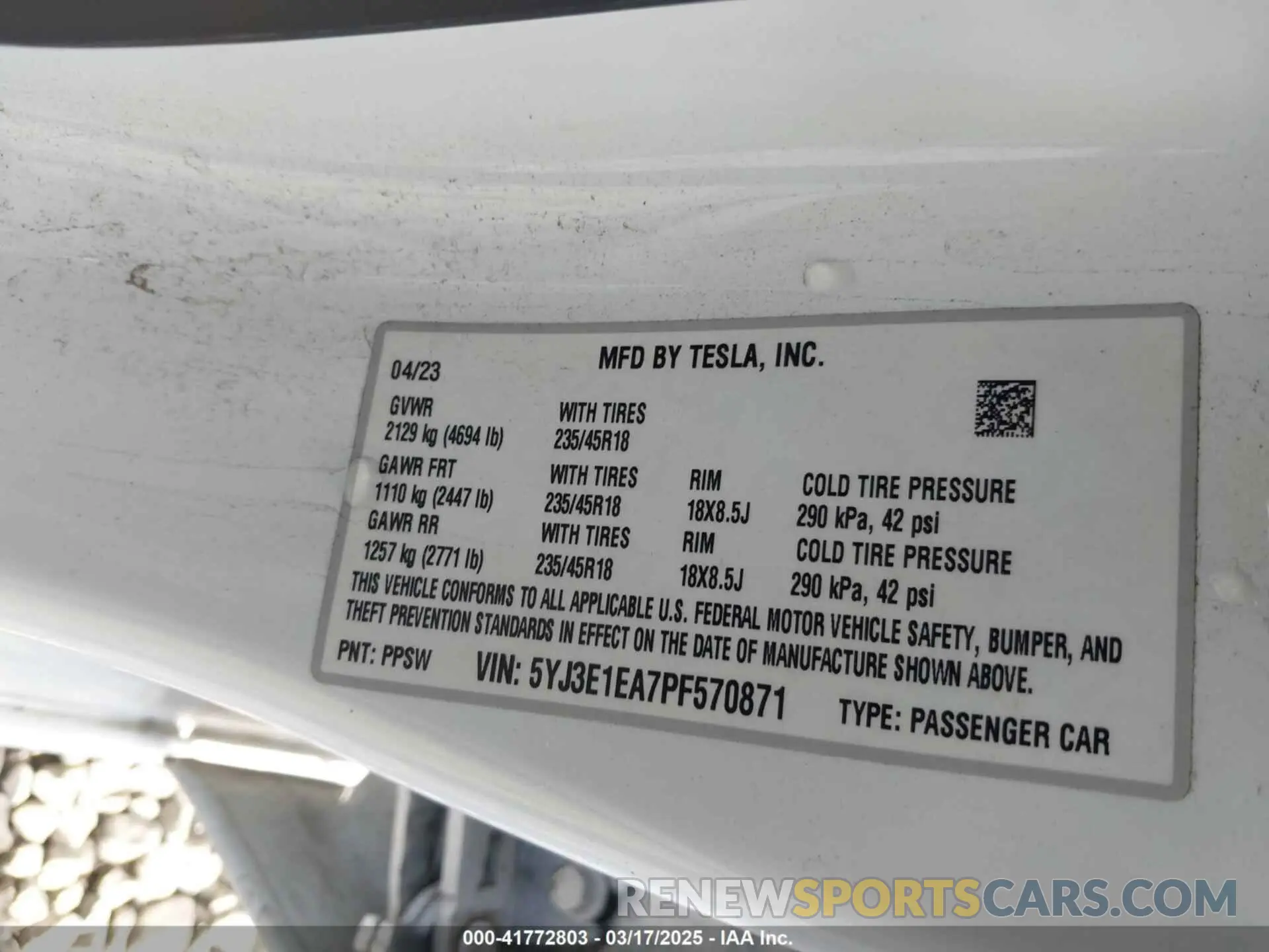 9 fotografías del automóvil dañado 5YJ3E1EA7PF570871 TESLA MODEL 3 2023
